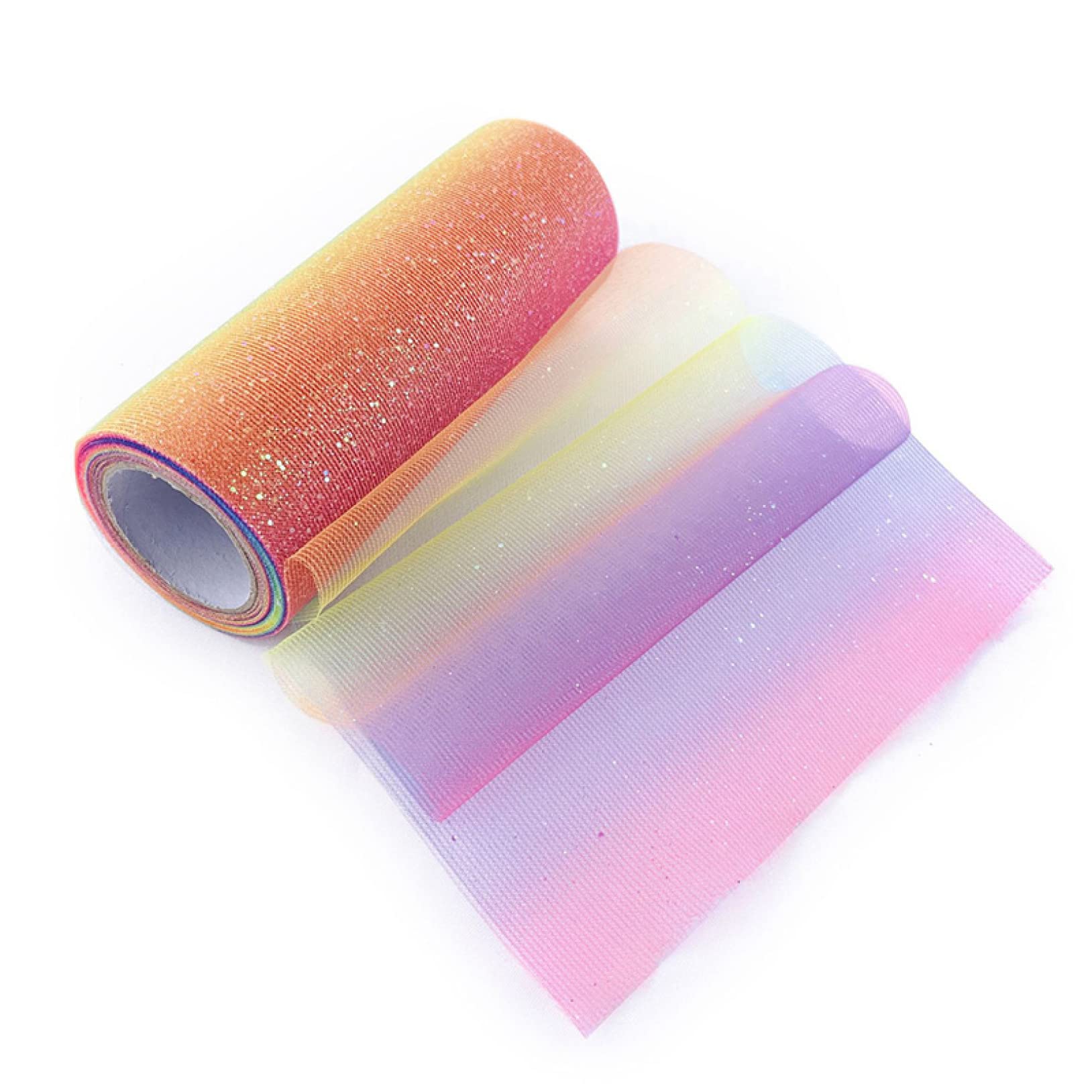 Gradient Tulle Ribbon Roll - DIY Craft Supplies for Hair Accessories, Baking Decorations & Wedding Decor | Glitter Mesh Fabric for Scrapbooking, Gift Wrapping & Party Decorations