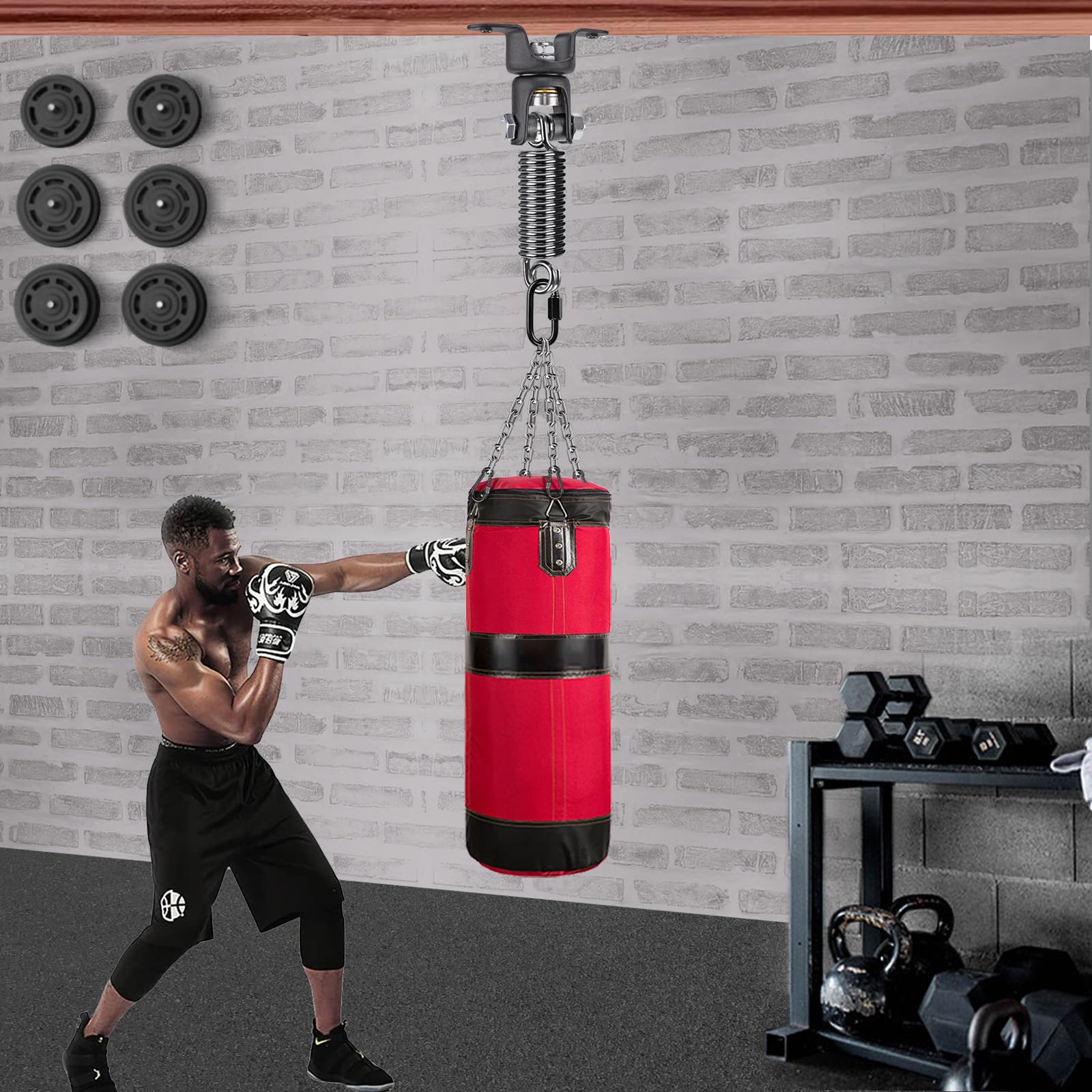Heavy Duty Boxing Bag Hanger with Spring - 360° Swivel Mount for Punching Bags, Easy Installation | Perfect for Home Gyms, Boxing Training & Martial Arts Practice