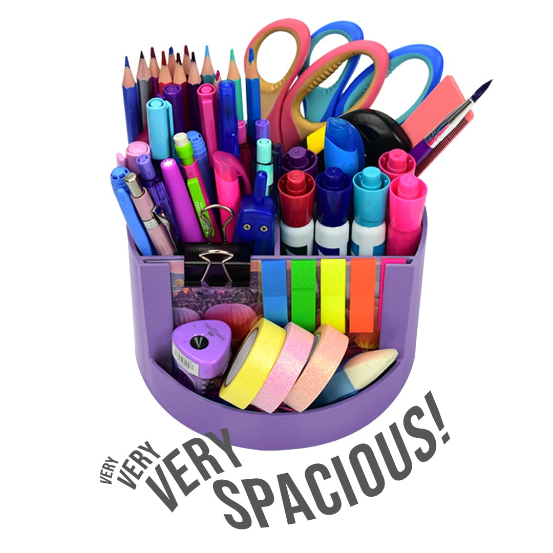 Acrimet Compact Desktop Organizer - 4 Spacious Slots Round Pencil Holder with Photo Slot | Office Supplies, Art & Vanity Storage | Home & Desk Organization (Solid Purple Plastic) | Perfect for Pens, Makeup Brushes, Stationery & Family Photos