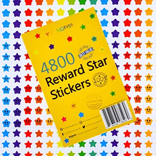 Youngever 4800 Reward Star Stickers - 18 Fun Designs for Kids, Teacher Supplies & Classroom Incentives - Perfect for Behavior Charts, Homework Rewards & Student Motivation