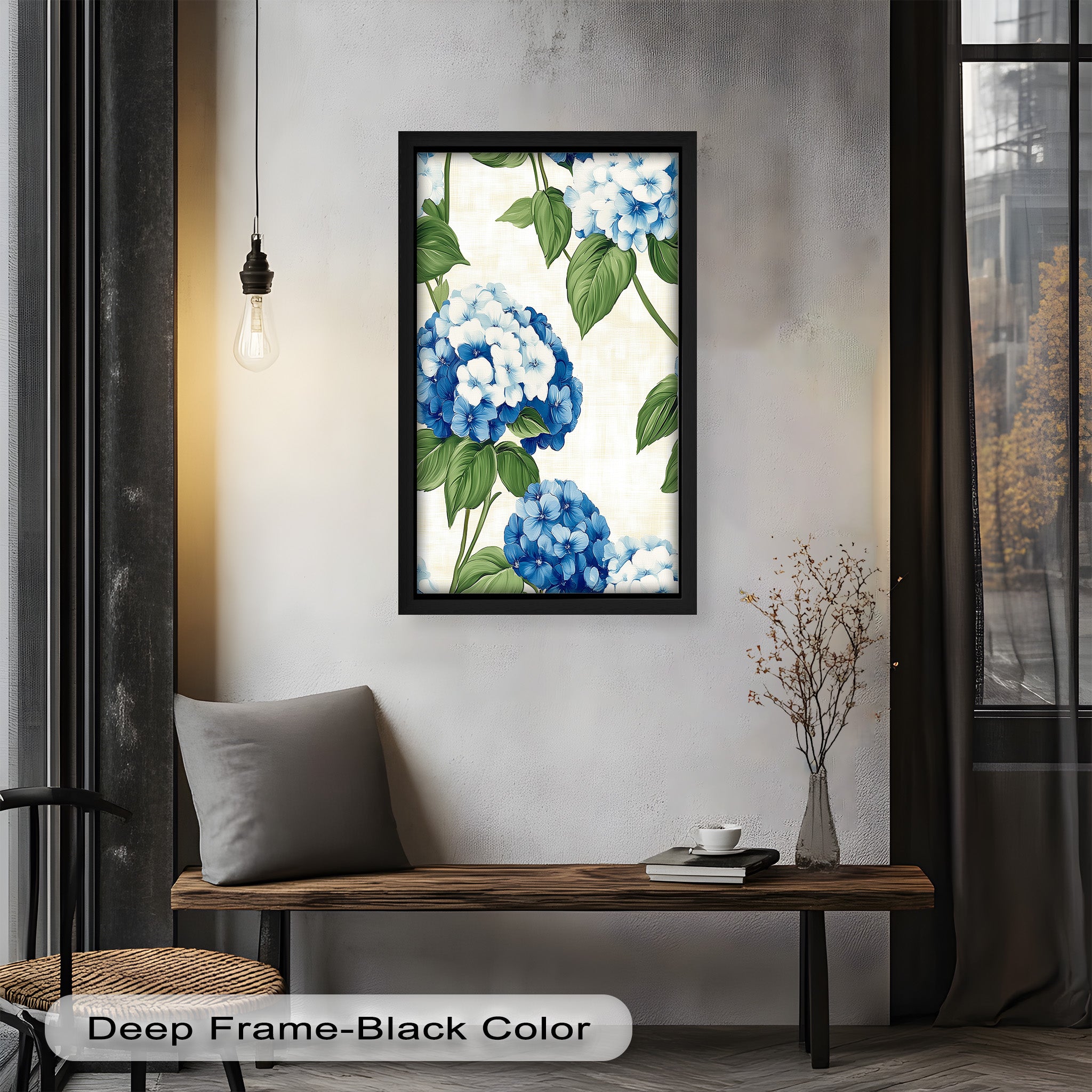 Blue and White Blooming Flower Oil Painting - Handmade Canvas Art for Home Decor, Living Room, Bedroom & Office Wall