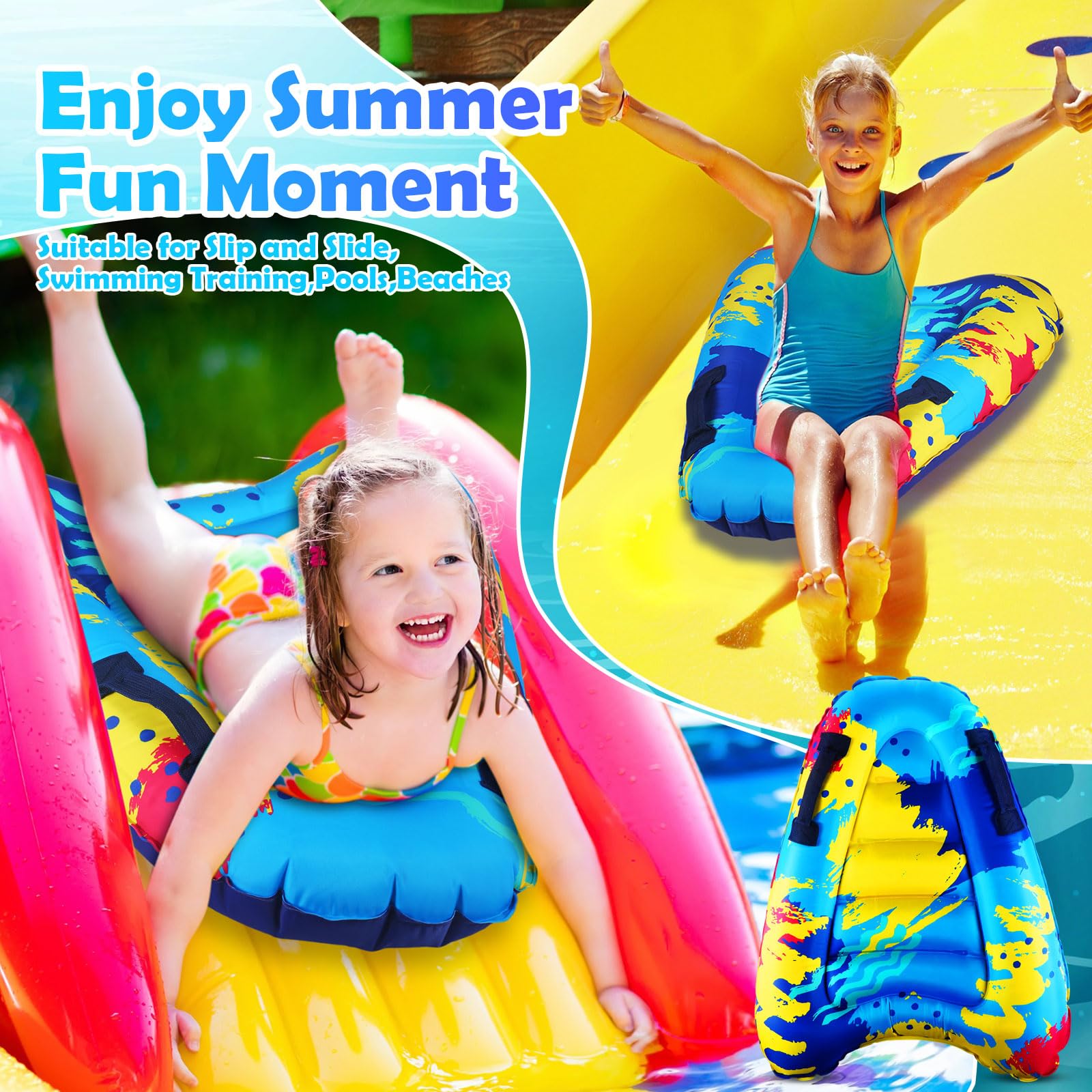 Inflatable Surf Body Board with Handles - Portable Pool & Beach Float for Kids & Adults - Perfect for Water Games, Swimming, Summer Fun at Ocean, Lake, and Backyard Pools