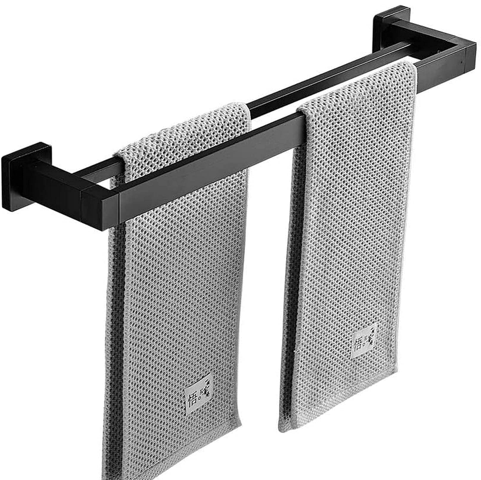 Matt Black Stainless Steel Towel Rack - Wall Mounted 2 Bar Bathroom Organizer for Spa & Home Decor (40cm)