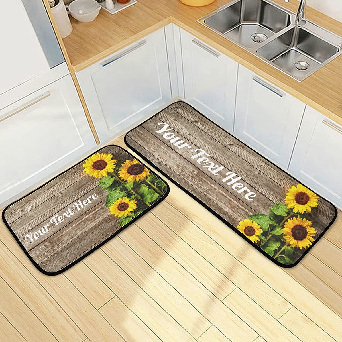 DOMIKING Non-Slip Sunflower Kitchen Rugs - 2 Pack Custom Farmhouse Floor Mats with Anti-Fatigue Comfort for Standing, Kitchen Decor & Entryway Use - Perfect for Cooking, Dishwashing & Home Decor
