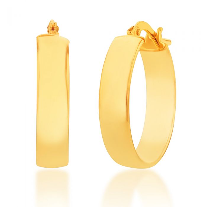9ct Silver Filled Yellow Gold Plain 15mm Hoop Earrings for Women - Classic Everyday Jewelry for Casual & Formal Occasions
