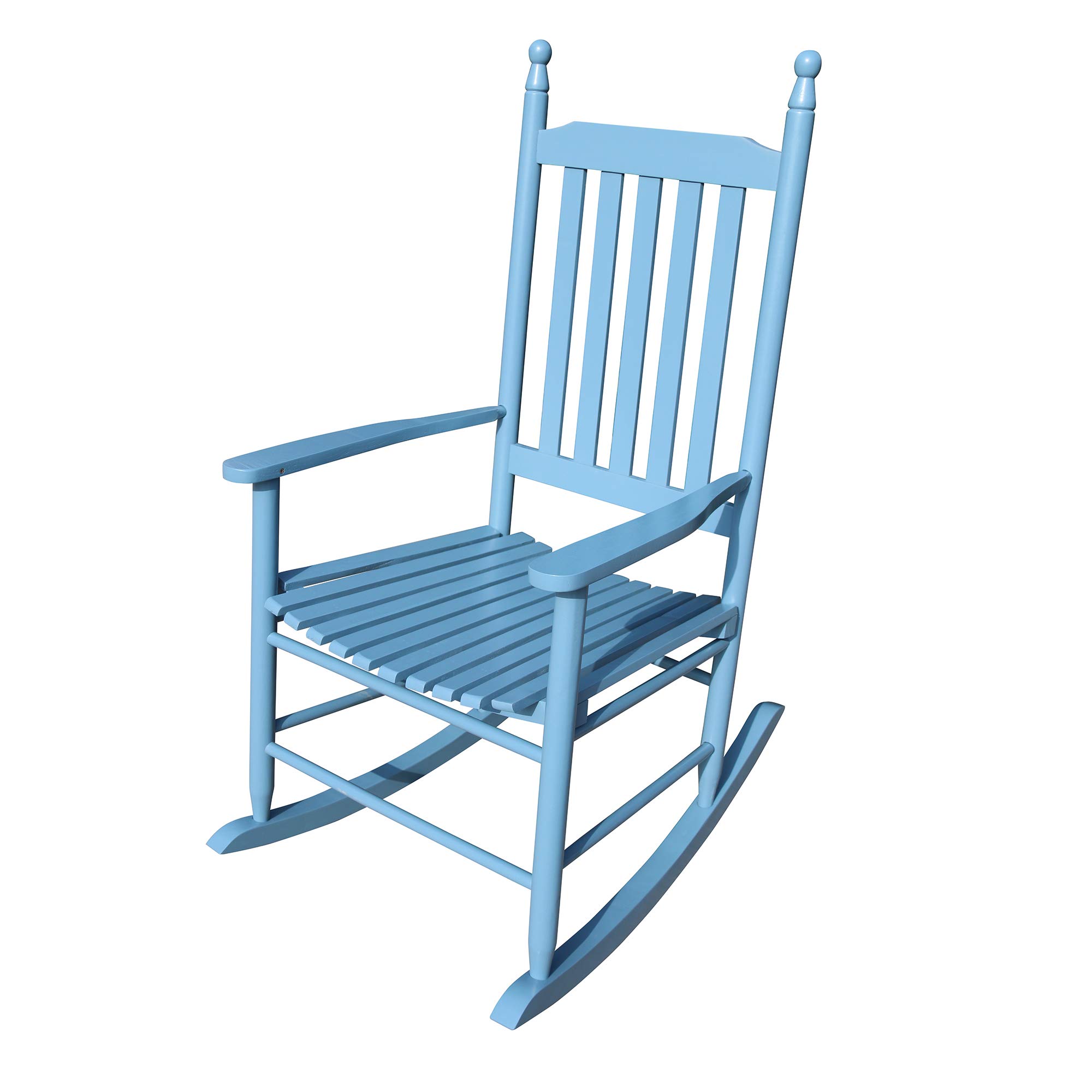 Knocbel Solid Wood Rocking Chair - Comfortable Porch Rocker with Slatted Backrest & Seat - Indoor/Outdoor High-Back Lounge Chair for Patio, Balcony, Lawn & Pool Deck - 280lbs Weight Capacity - Blue - Perfect for Relaxing, Reading & Enjoying Outdoor Spaces