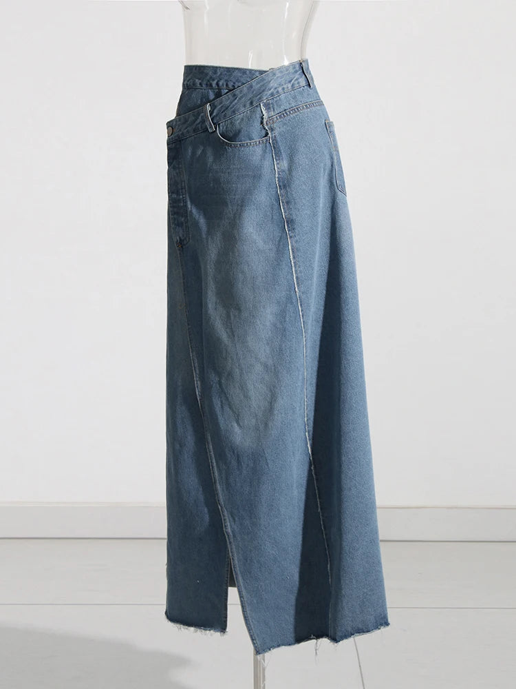 Women's High Waist Asymmetrical Denim Skirt with Pockets - Casual Loose Split Design for Everyday Wear, Street Style & Summer Outfits