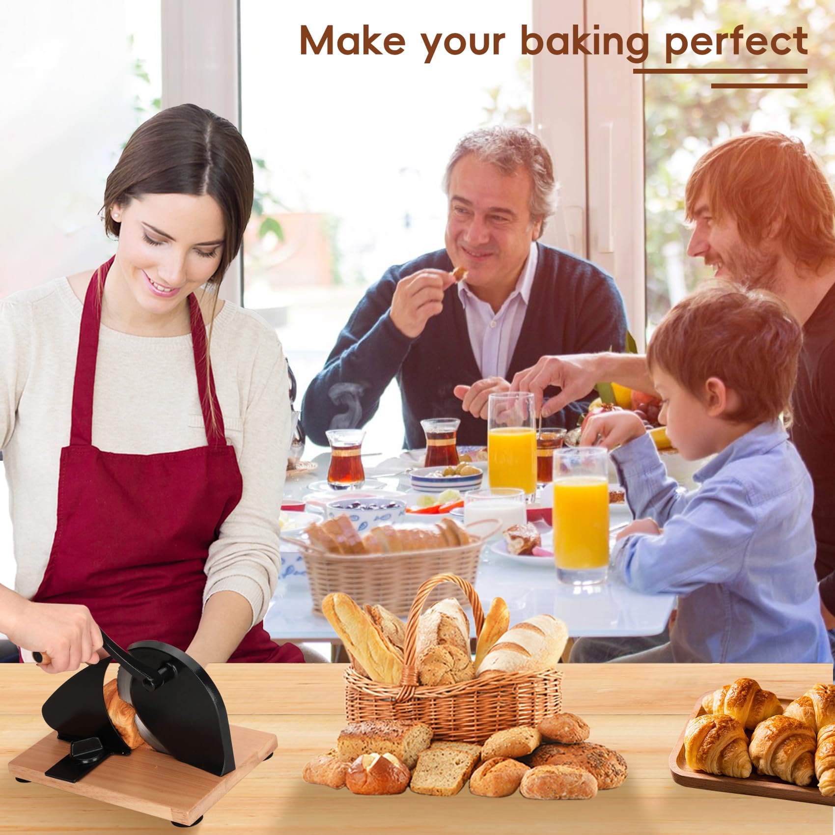 Adjustable Thickness Manual Bread Slicer with Hand Crank - Easy to Clean for Homemade Bread - Strong Suction Base for Stable Slicing - Perfect for Kitchens, Bakeries, and Home Baking Enthusiasts