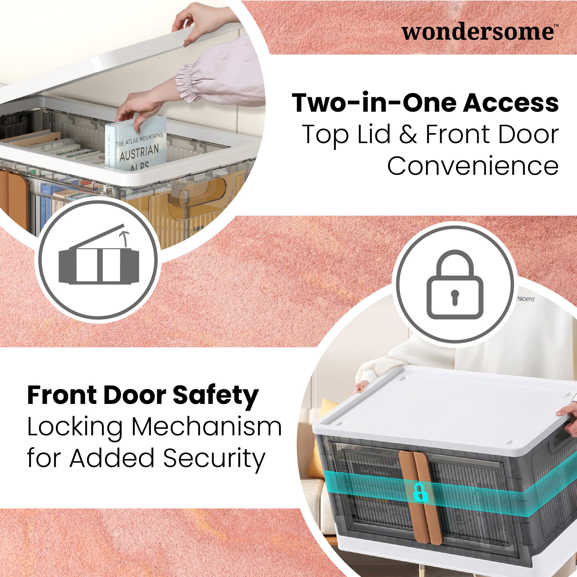 Wondersome Collapsible Storage Bins - 3-Pack Extra Large 19-Gallon/76-Quart Foldable Organizer Bins with Wheels for Clothes, Shoes, Bedroom & Office - Stackable Space Saving Storage Containers - US Brand | Perfect for Closet Organization, Seasonal Storage & Home Decluttering