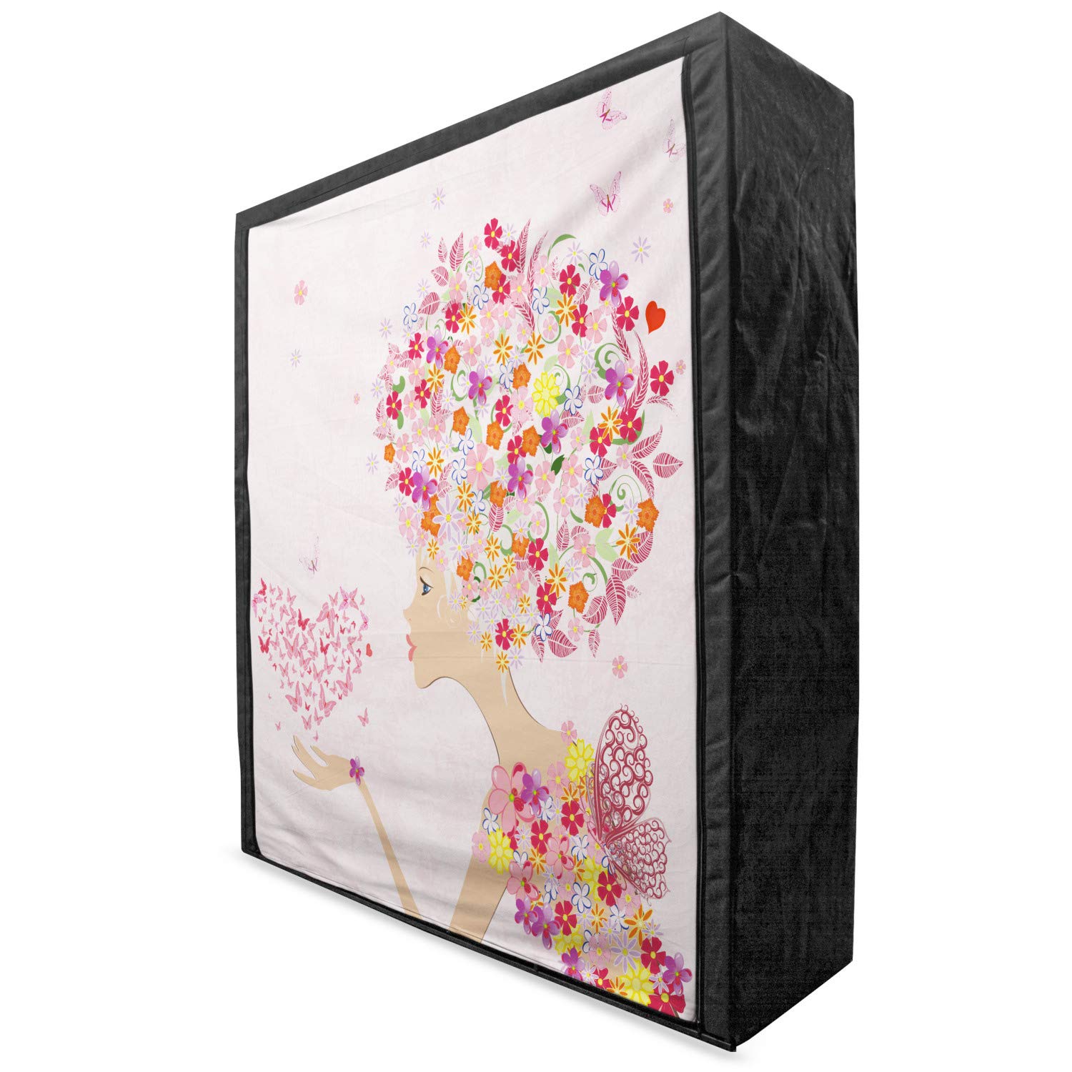 Ambesonne Pink Portable Fabric Wardrobe with Floral Butterfly Design - 59
