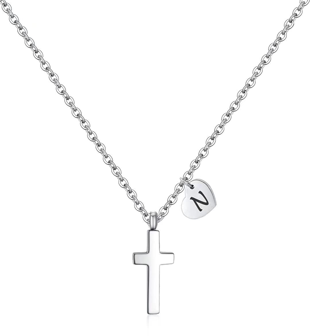 AILAAILA Tiny Cross Necklace for Girls - Heart Initial & Birthstone Necklace | Stainless Steel Letter Pendant Jewelry | First Communion, Baptism, Christmas & Birthday Gifts for Women | Perfect for Everyday Wear, Special Occasions & Gift Giving