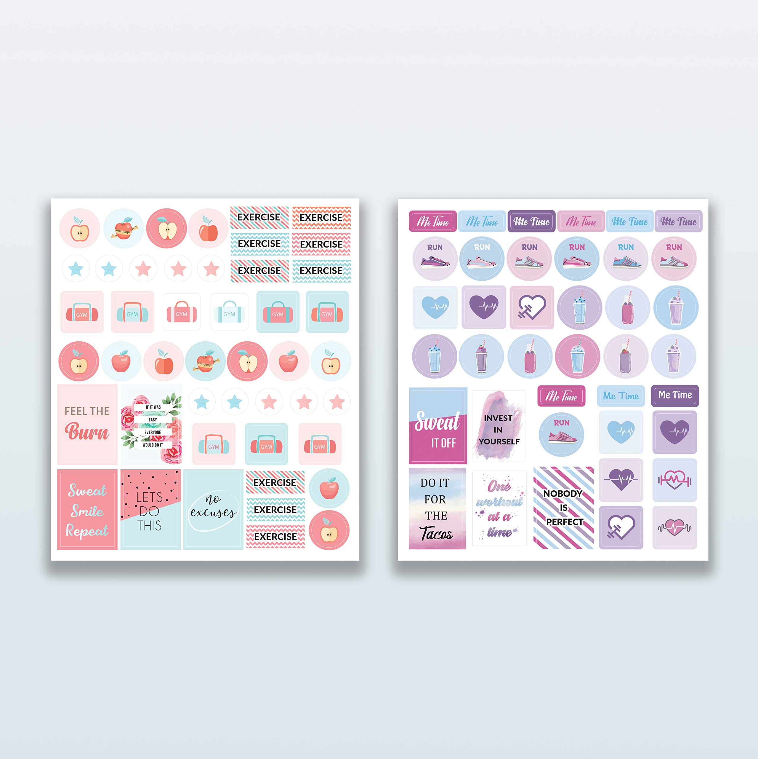 Fitness & Food Planner Stickers - Motivational Workout Journal Stickers for Women | Weight Loss & Meal Tracking