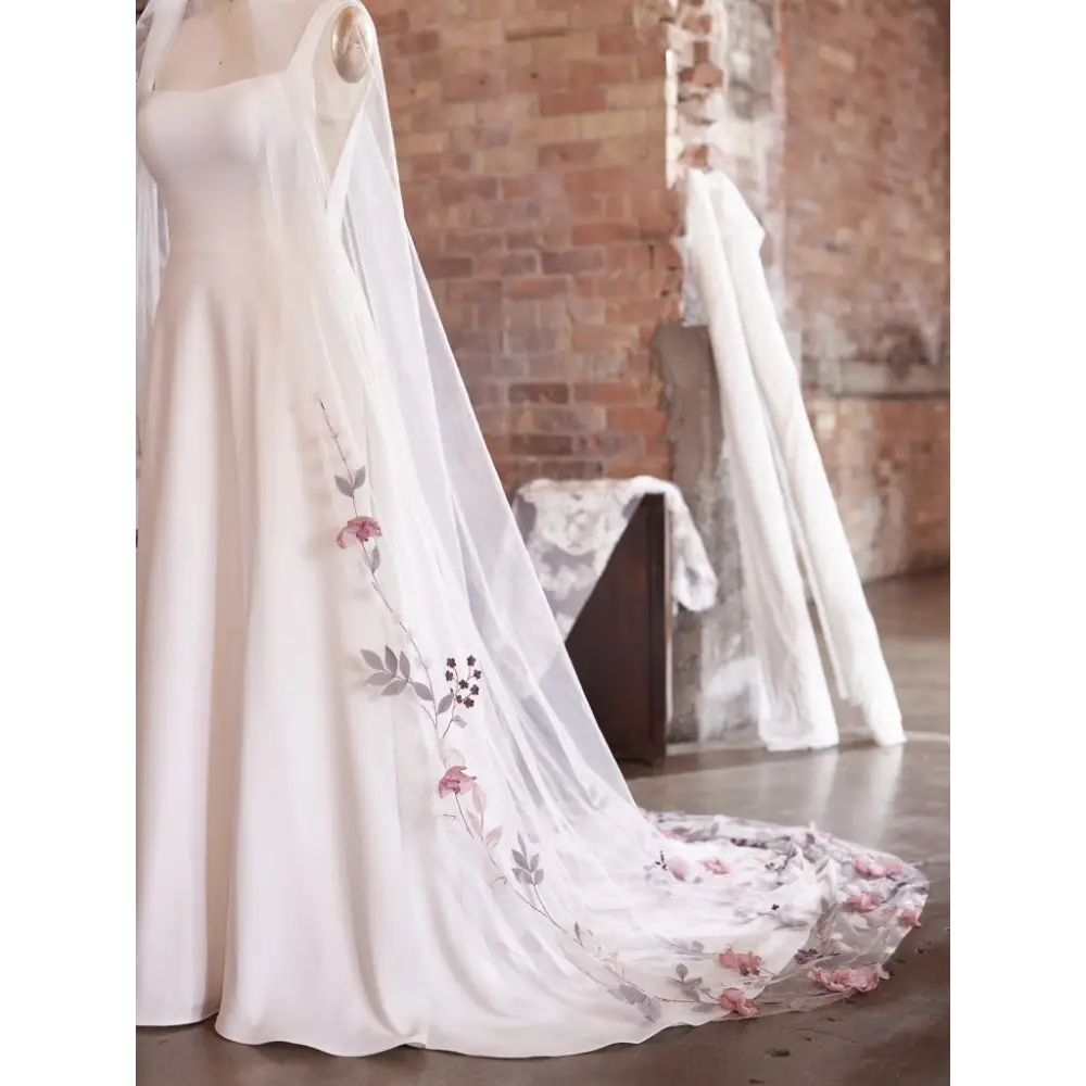 Maggie Sottero Lavinia Cathedral Veil - Elegant Wedding Veil with Lace Trim for Brides, Perfect for Church Ceremonies & Formal Weddings