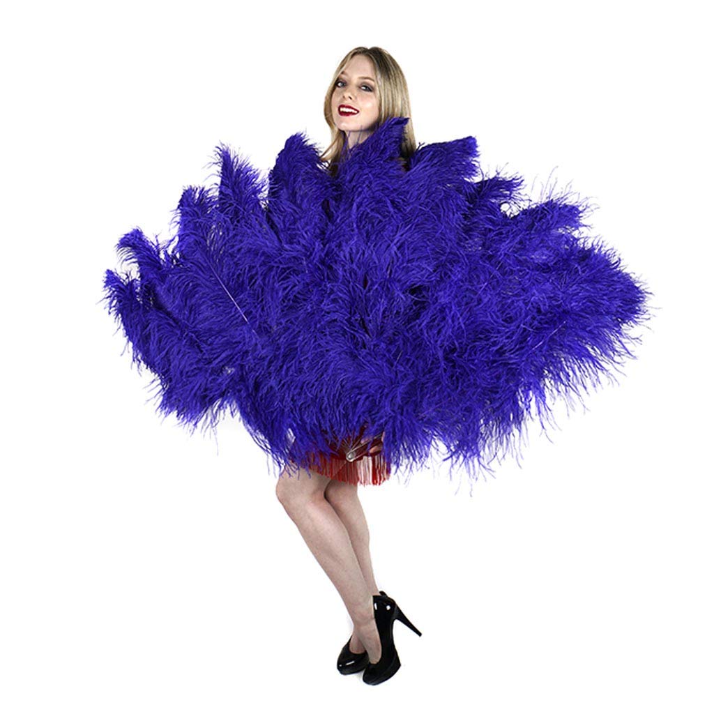 ZUCKER Extra Large Prime Feather Fan with Ostrich Femina Feathers - Vintage Folding Costume Fan for Burlesque, Showgirl, Cosplay, Festivals & Home Decor - Elegant Hand Fan for Stage Performances, Themed Parties and Photo Props