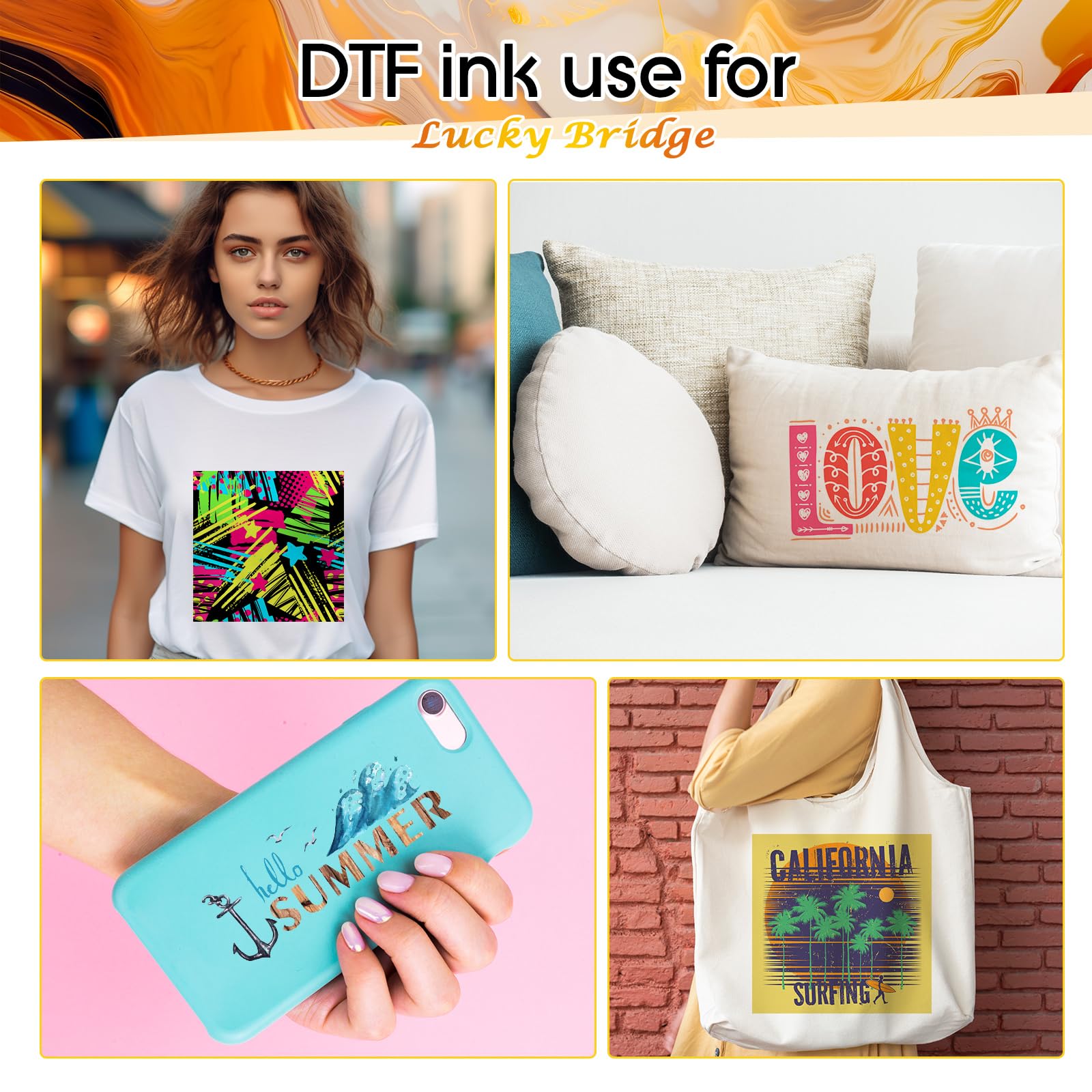 Premium DTF Ink 6x1000ml - High-Quality Pigment Ink for PET Film Heat Transfer Printing | Compatible with Epson DTF Printers (DX5, DX7, 5113, XP600, I3200) | Ideal for T-Shirt, Hoodie & Fabric Printing | 6000ml Bulk Refill Ink