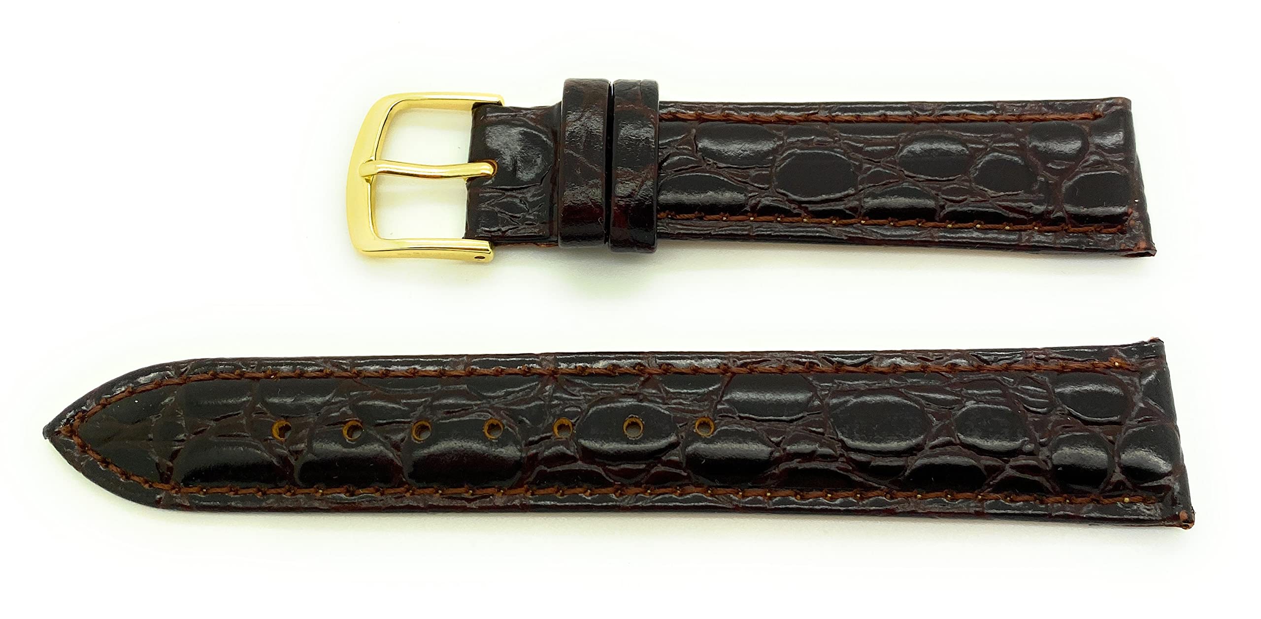Hadley Roma MS717 20mm Short Brown Genuine Leather Watch Band with Crocodile Grain & Stitching - Perfect Replacement Strap for Dress Watches, Business Attire & Formal Occasions