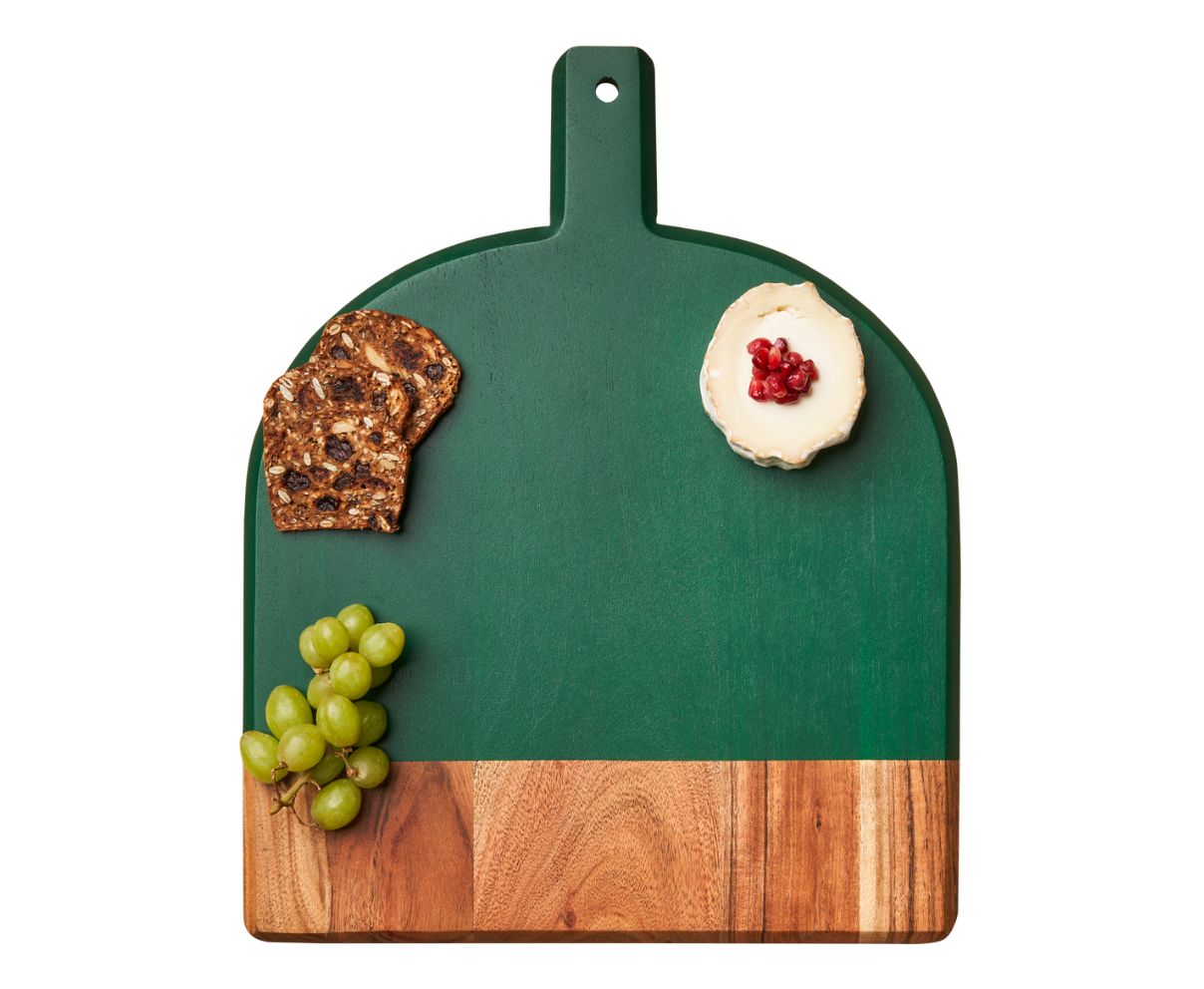 15 x 12 Inch Green Acacia Wood Beveled Cutting Board - Durable Kitchen Chopping Board for Fruits, Vegetables & Meat Prep