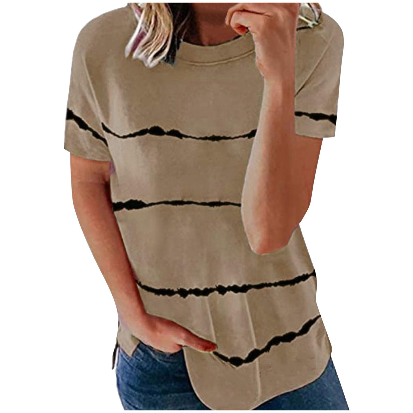 Women's White T-Shirt - Short Sleeve Loose Round Neck Casual Top with Fun Stripe Print | Perfect for Summer Outfits, Beach Wear & Everyday Fashion