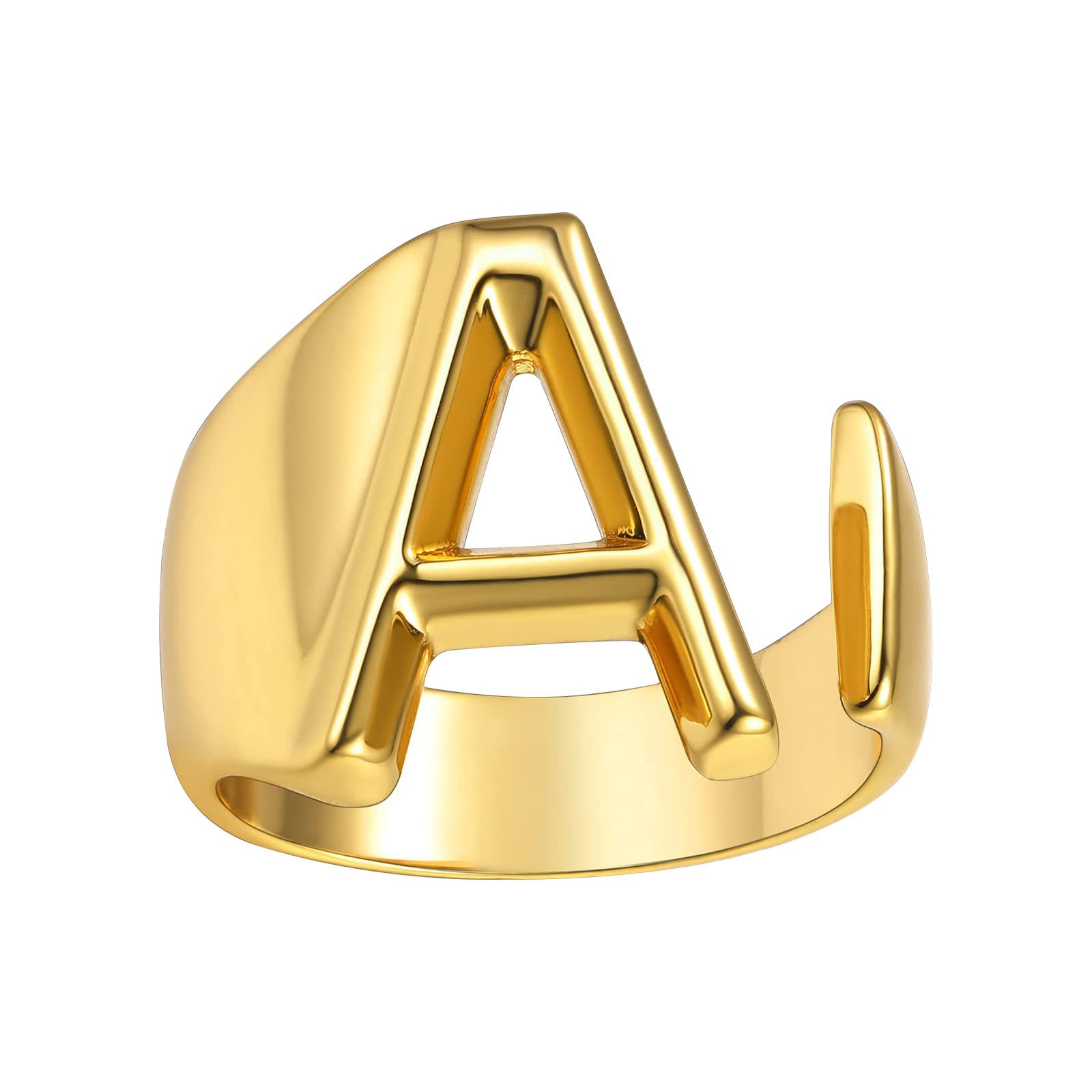 Gold Bold Initial Letter Open Ring - Adjustable A to Z Knuckle Ring for Women | Fashion Resizable Couple Jewelry | Perfect for Gifts, Stacking & Everyday Wear