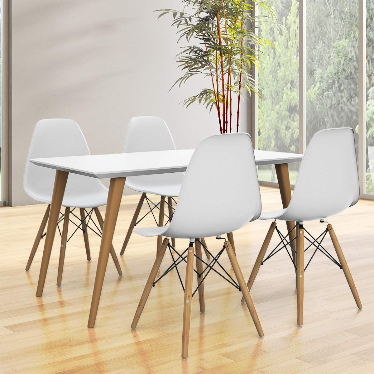 Giantex 4-Piece White Dining Chairs Set - Mid Century Modern Pre-Assembled Kitchen Chairs with Wooden Legs, Armless Plastic Side Chairs for Dining Room, Kitchen, Living Room | Perfect for Small Spaces, Breakfast Nooks & Contemporary Home Decor