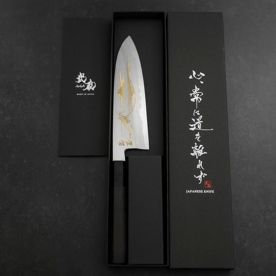 Premium Santoku Knife 180mm - Japanese White Steel #2 with Kasumi Finish, Buffalo Ebony Handle - Ideal for Sushi, Vegetables & Precision Cutting