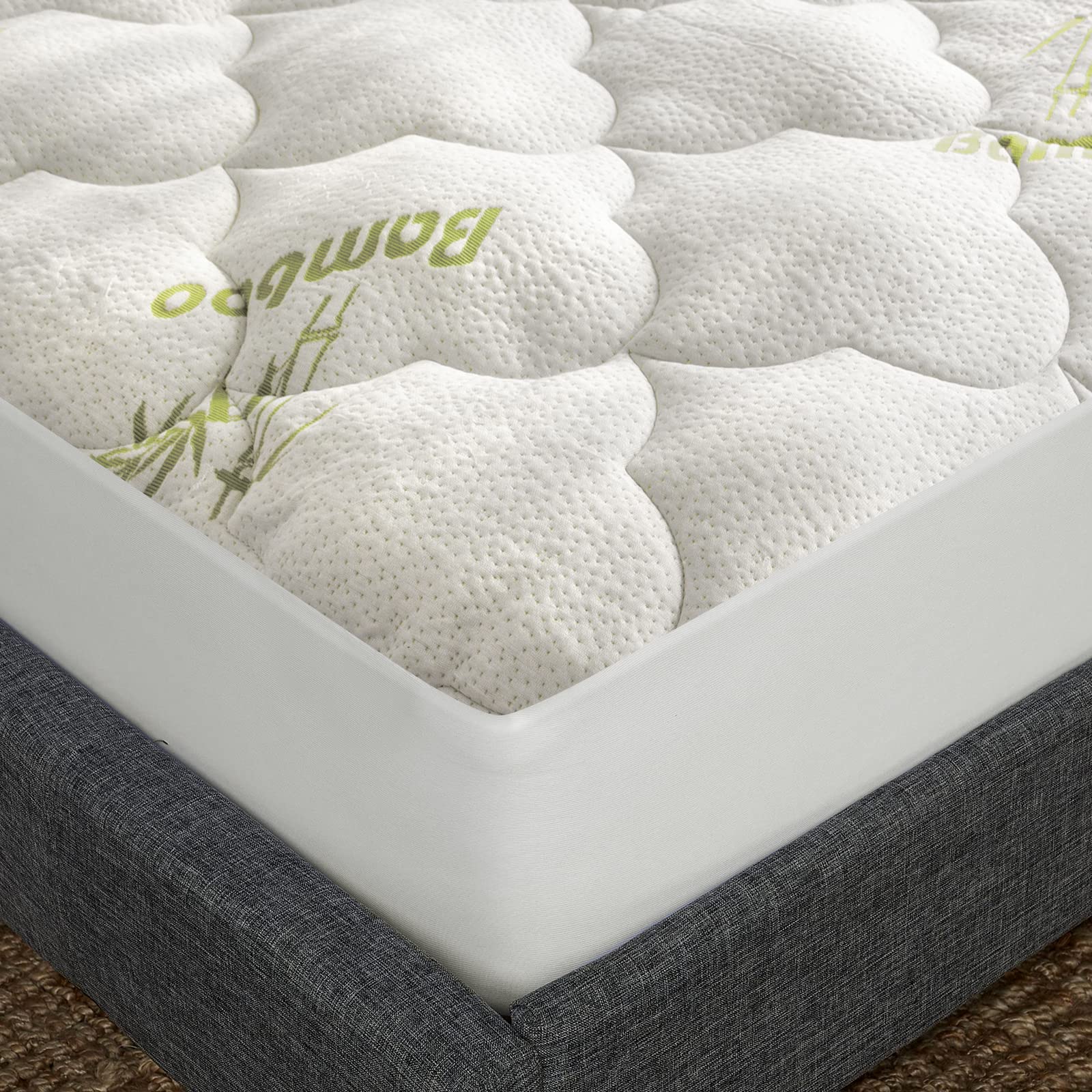 Queen Size Bamboo Viscose Mattress Topper - Soft, Breathable & Noiseless Air Mattress Cover for Camping, Stretches up to 18