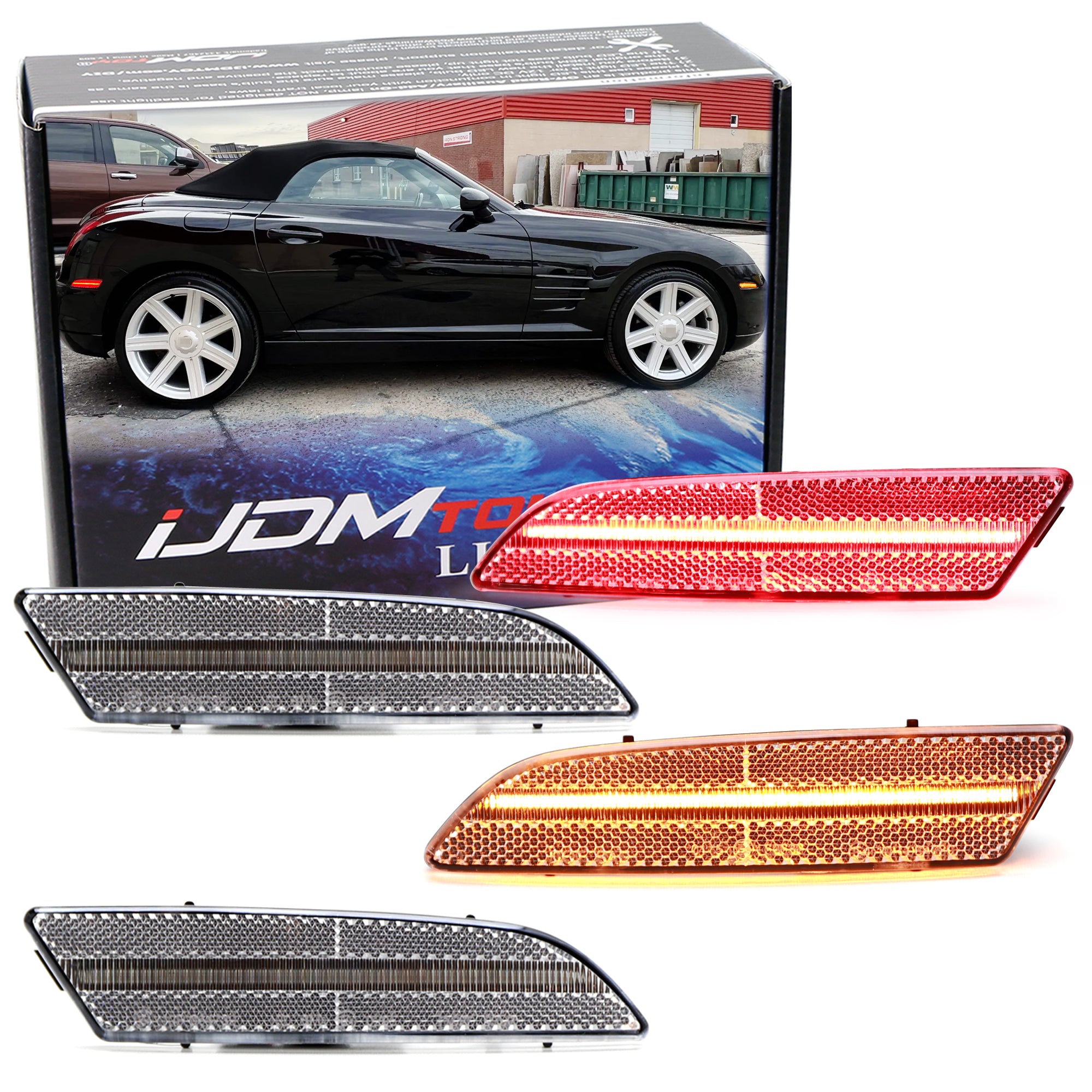 4-Piece Clear Lens Amber/Red Full LED Side Marker Lights Kit for Chrysler Crossfire - Enhance Visibility & Style for Night Driving & Car Shows