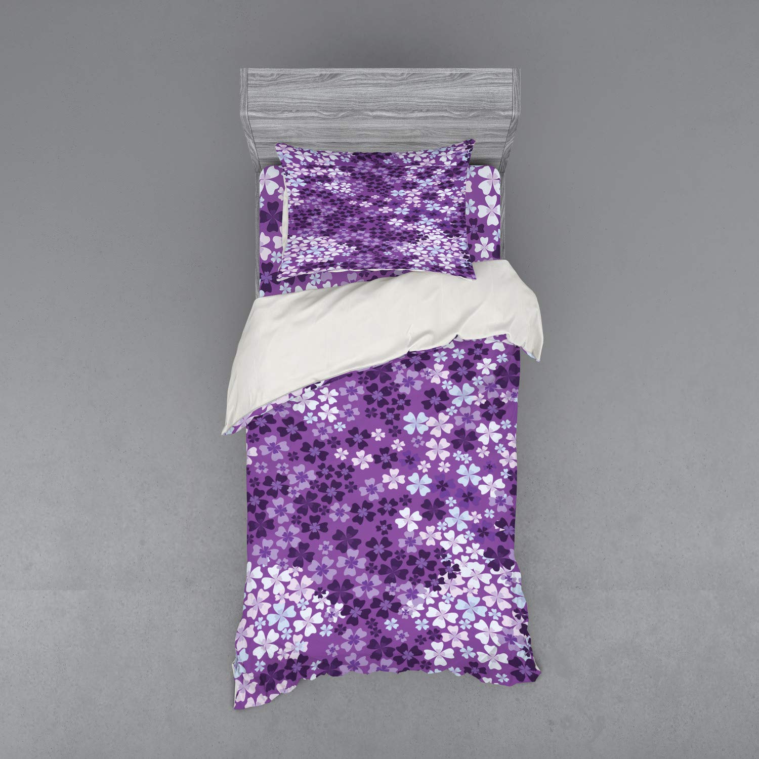 Ambesonne Floral Duvet Cover Set - 3 Piece Twin Size Bedding with Sham & Fitted Sheet, Lilac Spring Flowers Meadow Print in Purple & White | Perfect for Country Cottage, Boho Bedroom Decor & Guest Room Makeover