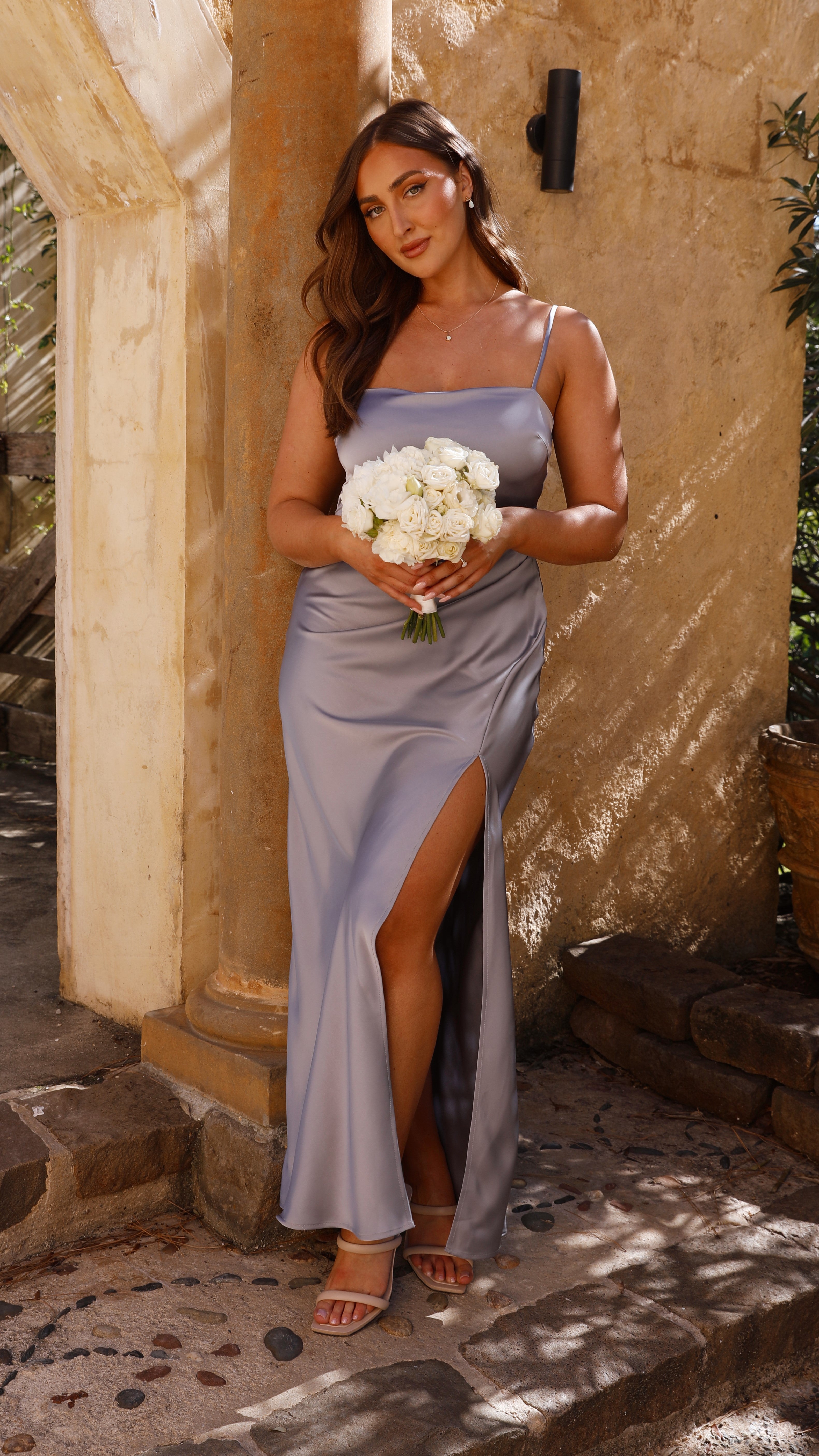 Ilana Maxi Dress for Women - Elegant Steel Blue Flowy Summer Dress for Beach, Vacation & Casual Wear