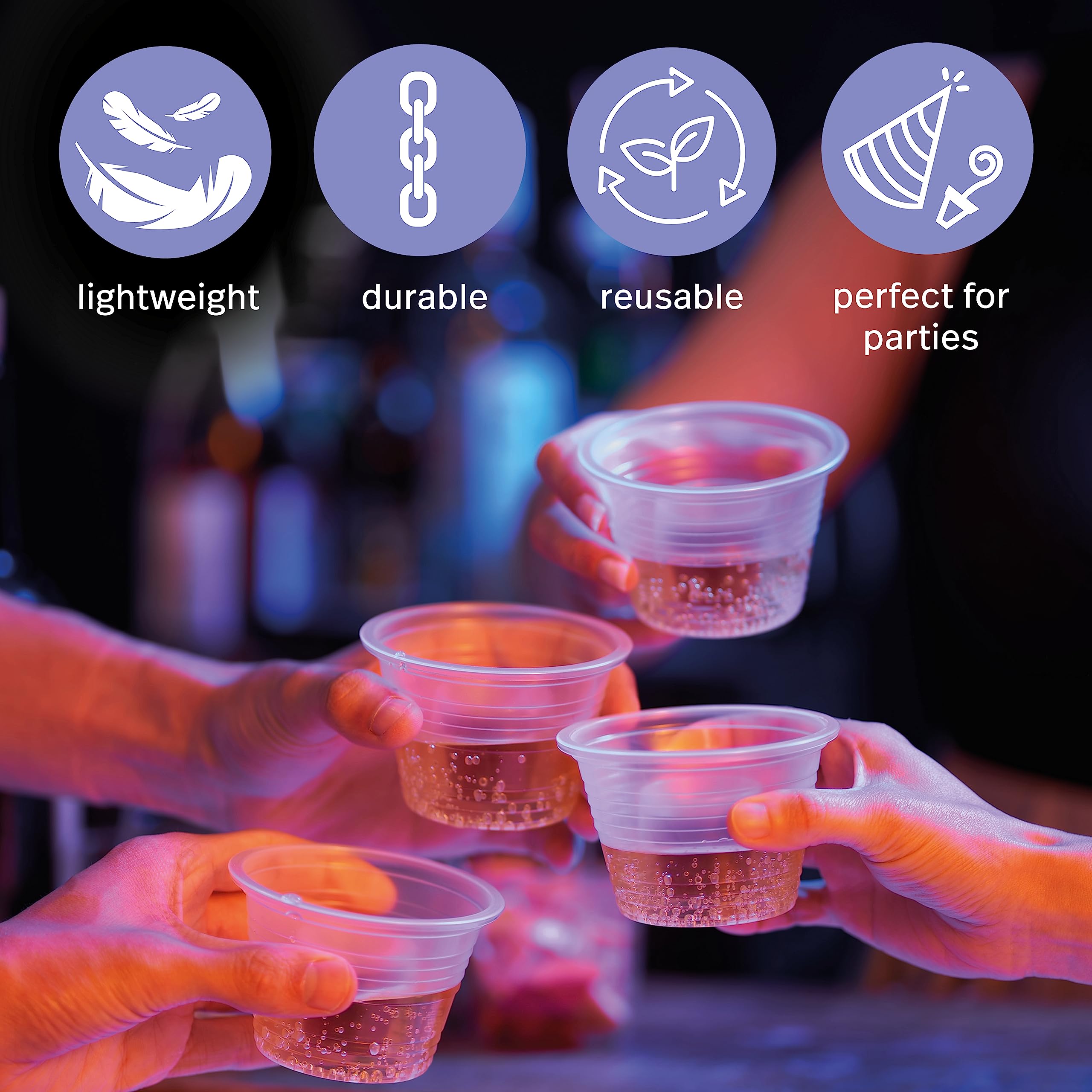 MATANA 100-Pack Clear Plastic Jager Bomb Shot Glasses - 3.75 Oz Reusable Party Shot Cups for Cocktails, Liquor & Bar Drinks - Perfect for Parties, Weddings & Nightclubs