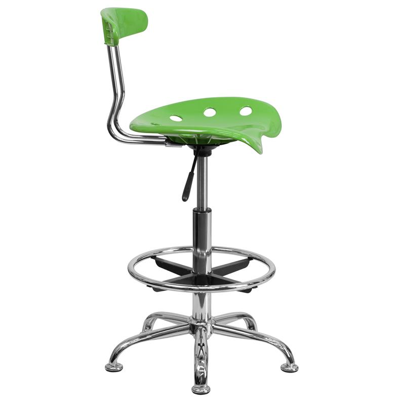 FLASH Bradley Vibrant Violet and Chrome Drafting Stool with Tractor Seat - Adjustable Height Bar Stool for Home Office, Art Studio & Industrial Workspaces