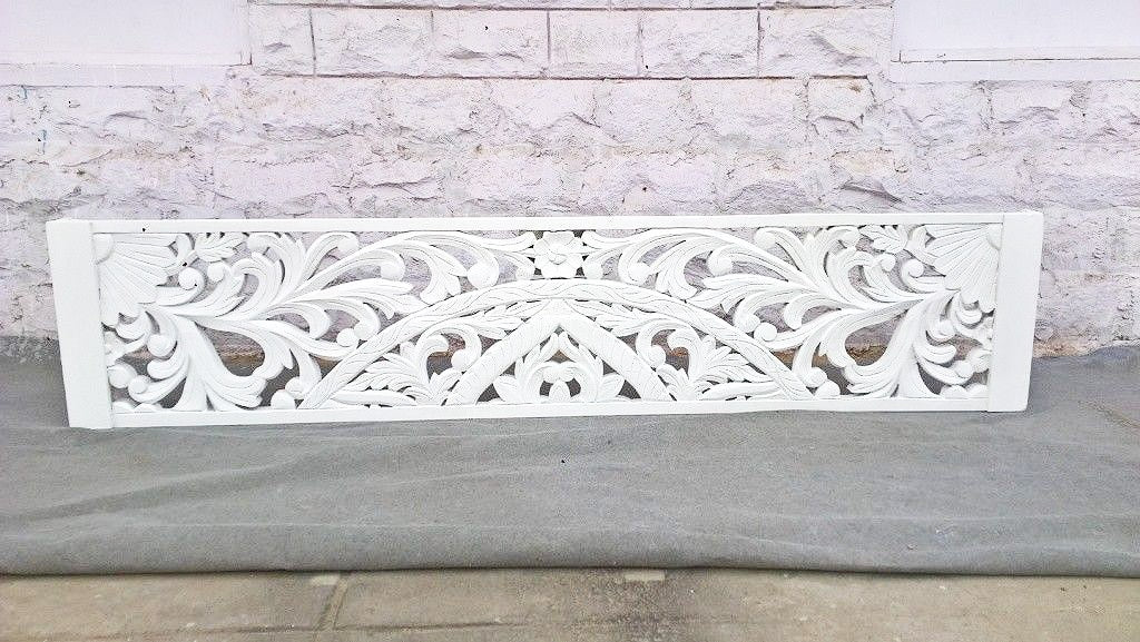 Hand Carved Indian Solid Wooden Amani Bed Frame - Queen Size White - Elegant Boho Bedroom Furniture for Master Bedroom or Guest Room