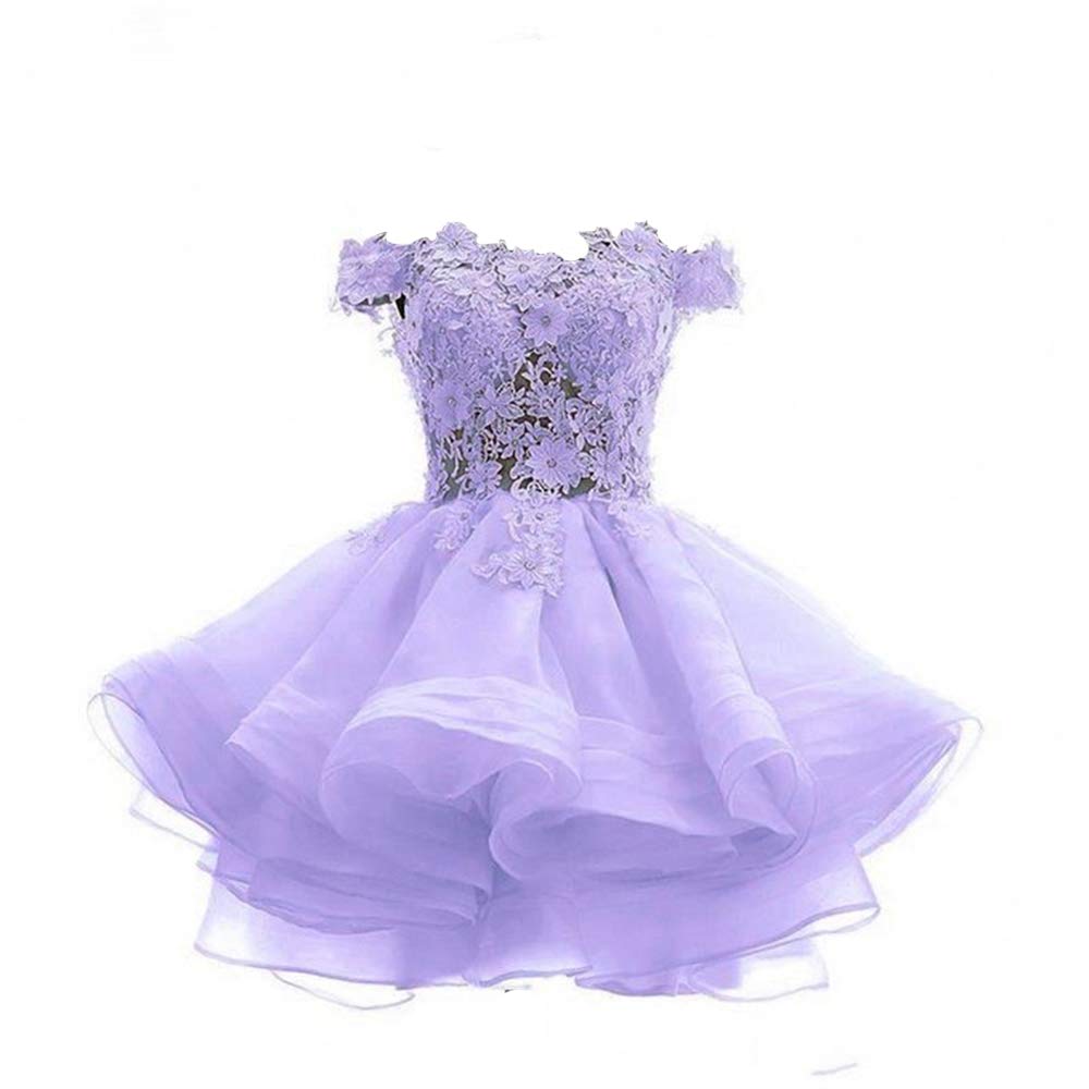 Angela Women's Off-The-Shoulder Organza Short Prom Dress for Homecoming - Light Purple | Elegant Party Gown for Prom Night, Cocktail Parties & Special Occasions