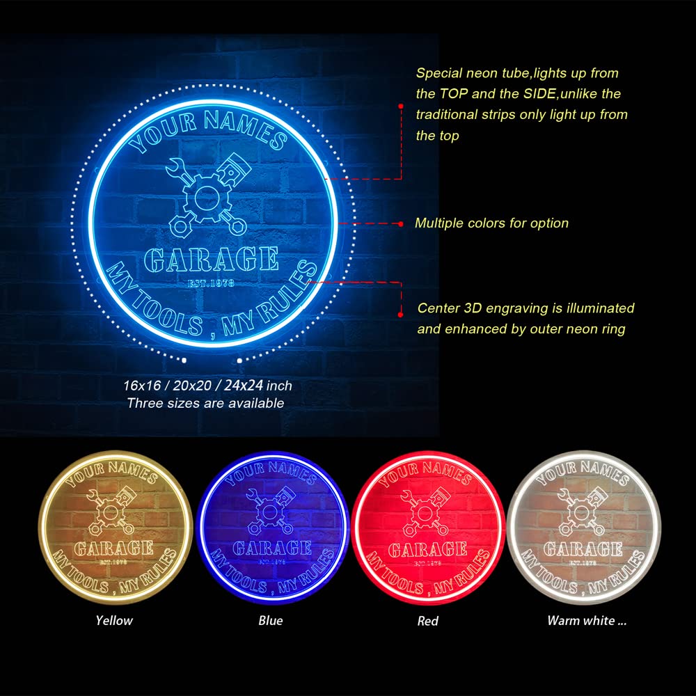Custom Neon Garage Signs for Men - Personalized Man Cave Neon Lights, 16