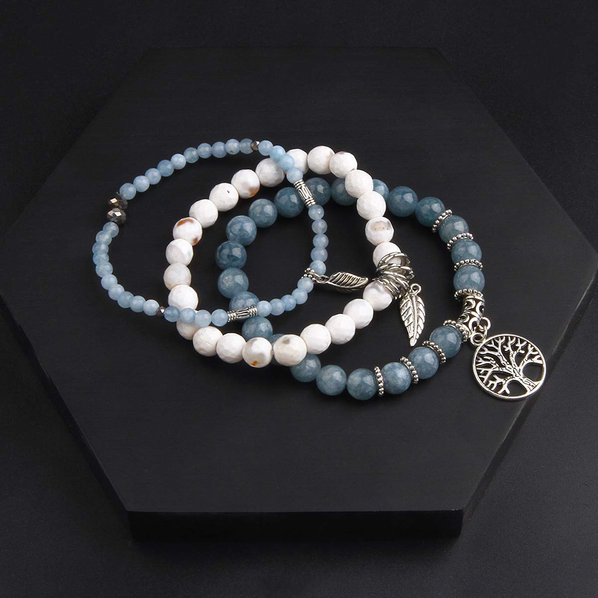 Healing Stone Crystal Beaded Bracelets for Women - Tree of Life Yoga Stretch Bracelet Set, Spiritual Jewelry Birthday Gifts for Her | Meditation, Yoga & Positive Energy Accessories