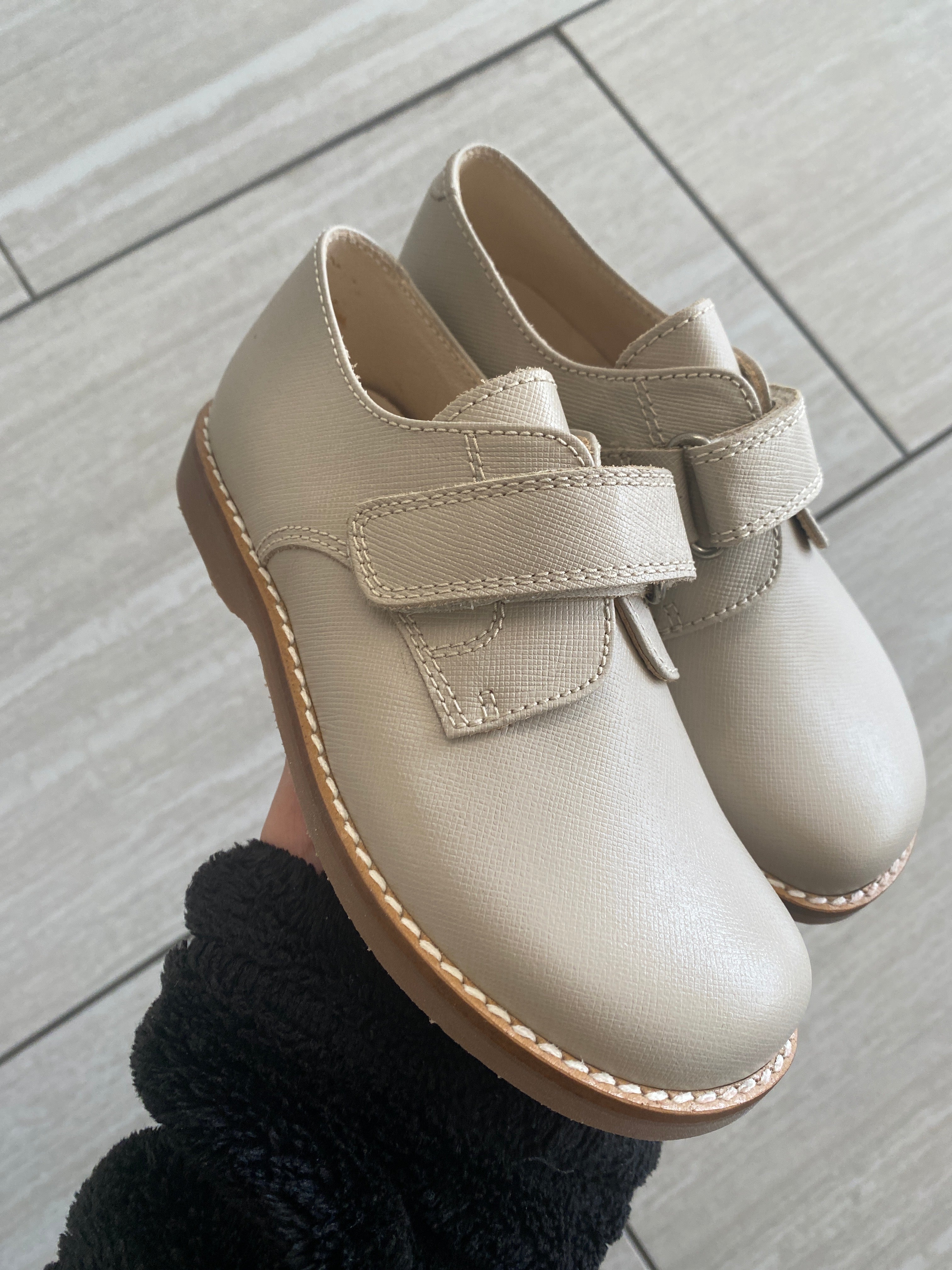 Beberlis Taupe Textured Velcro Loafers for Women - Comfortable Slip-On Casual Shoes for Walking, Work & Travel
