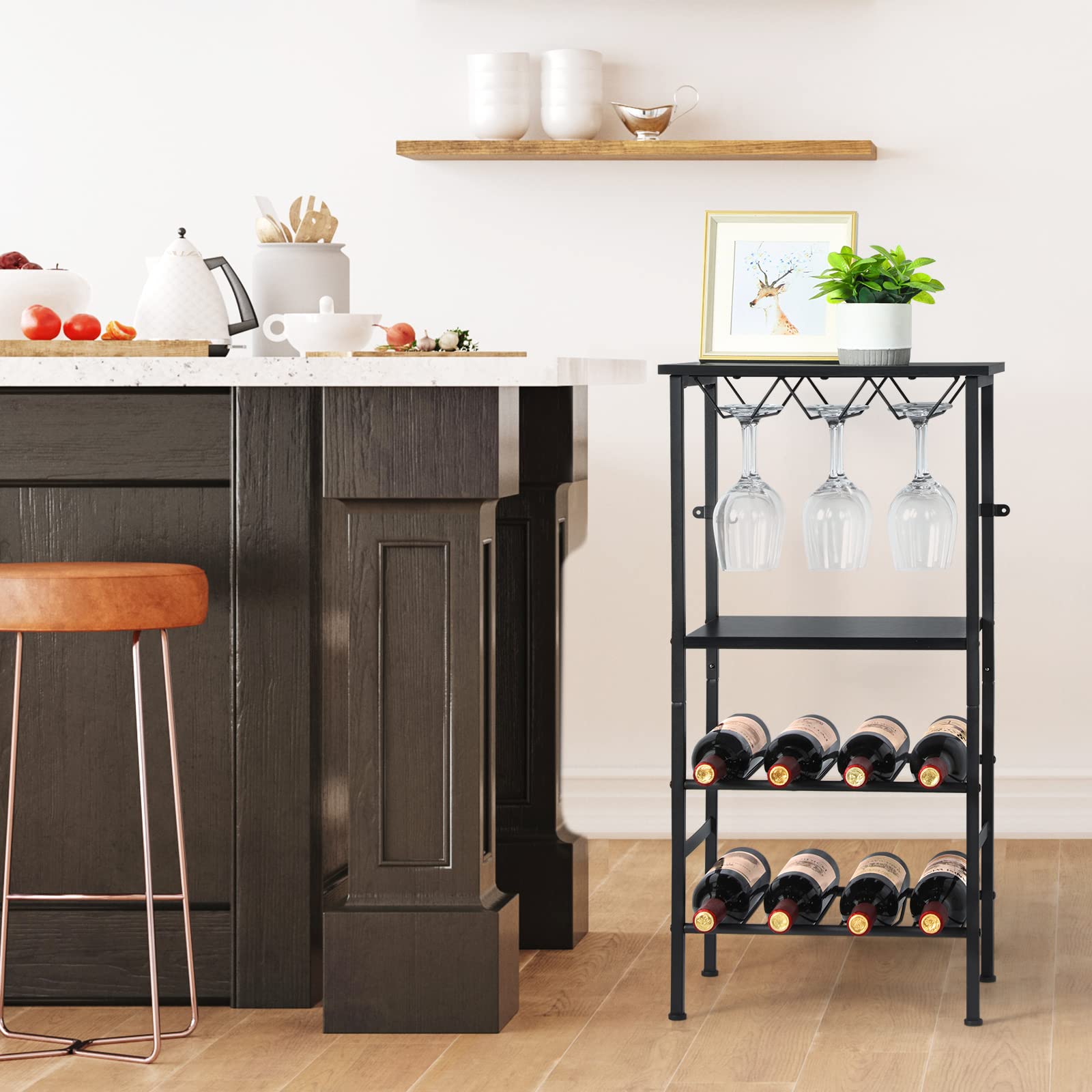 NANANARDOSO 8-Bottle Wine Rack Holder Stand - Black Metal Wine Storage Shelf for Kitchen, Dining Room & Bar Counter | Perfect for Home Entertaining, Wine Display & Space-Saving Organization