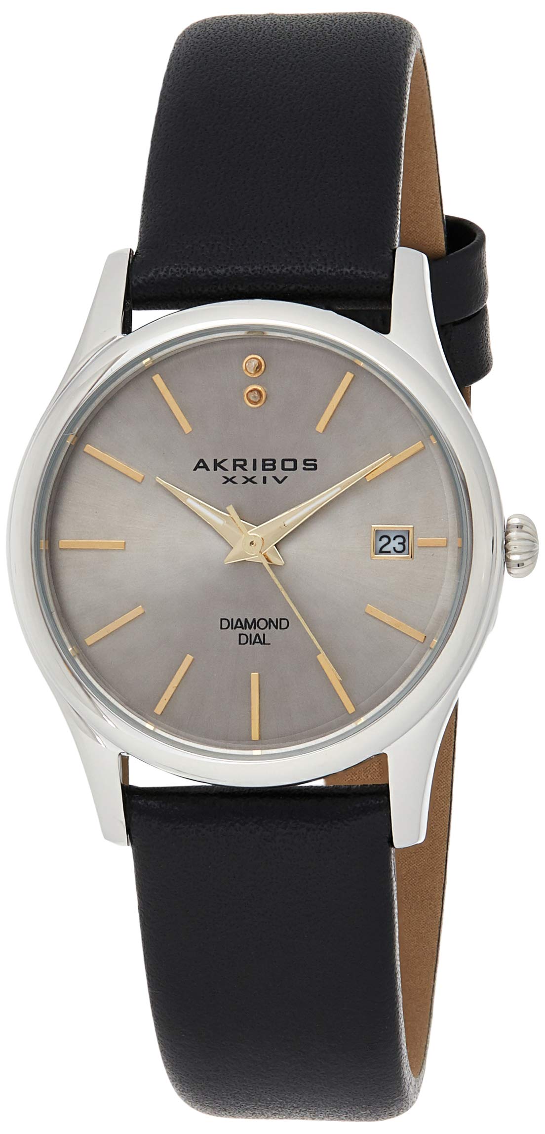 Akribos XXIV Women's Diamond Accent Leather Watch with Date Window - Elegant Petite Timepiece for Business & Evening Wear - AK879