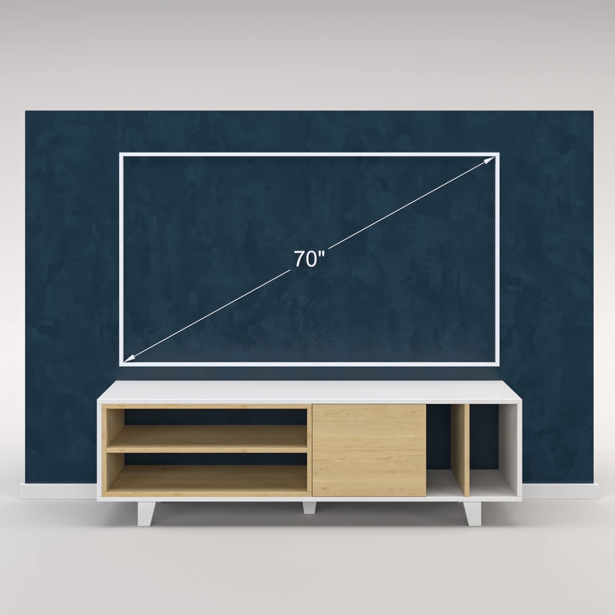 Modern White & Oak TV Stand with Storage - 18.5