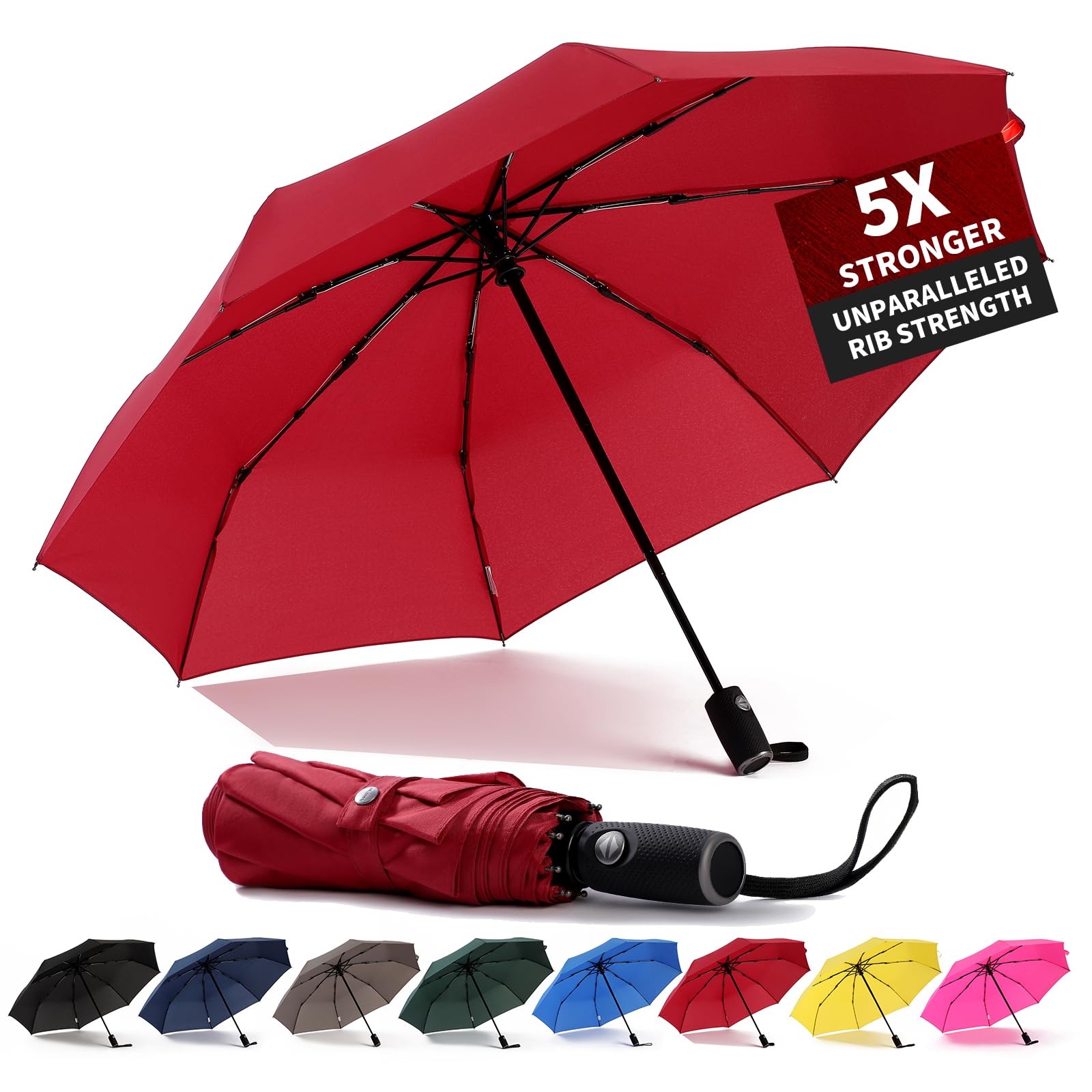 **Anntree Windproof Travel Umbrella - Auto Open & Close, Lightweight Compact Folding Umbrella for Men & Women - Perfect for Backpack, Car, Purse & Outdoor Use (Burgundy)**
