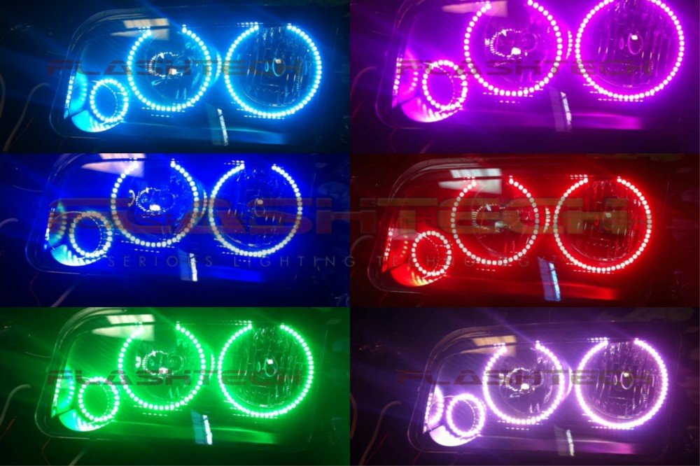 Flashtech LED RGB Multi-Color Halo Ring Headlight Kit with ColorFuse RF Remote for 2005-2010 Dodge Charger | Custom Car Lighting for Night Driving & Car Shows