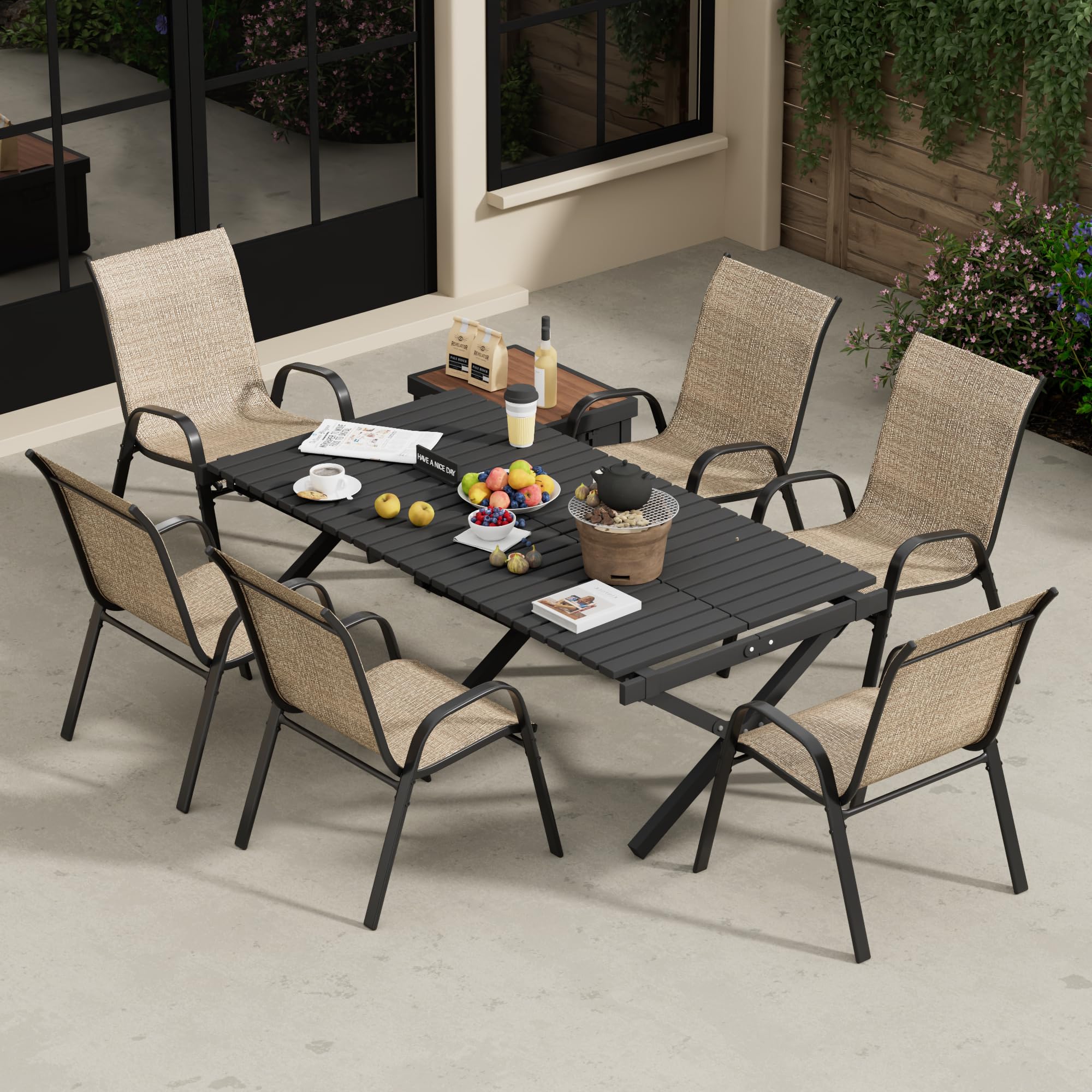 6-Piece Patio Chairs Set - All-Weather Stackable Outdoor Dining Chairs - Breathable Brown Garden Furniture for Backyard, Deck & Lawn - Perfect for BBQs, Pool Parties & Outdoor Entertaining