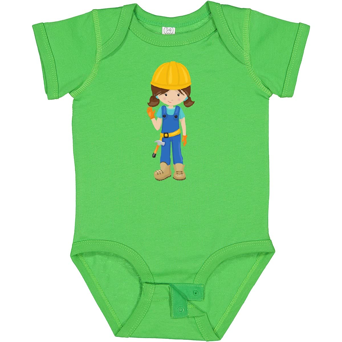Inktastic Construction Girl Baby Bodysuit - Cute Brown Hair Toddler Hammer Design for Playtime & Construction-Themed Parties