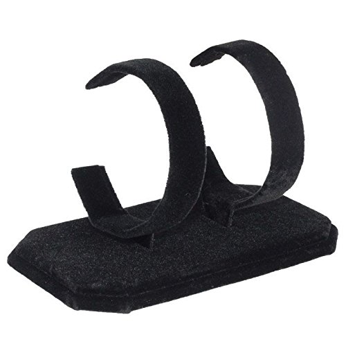 Black Velvet Dual Watch Bracelet Bangle Display Stand Holder - Holds 2 Items - Perfect for Jewelry Store, Boutique & Home Decor Showcase