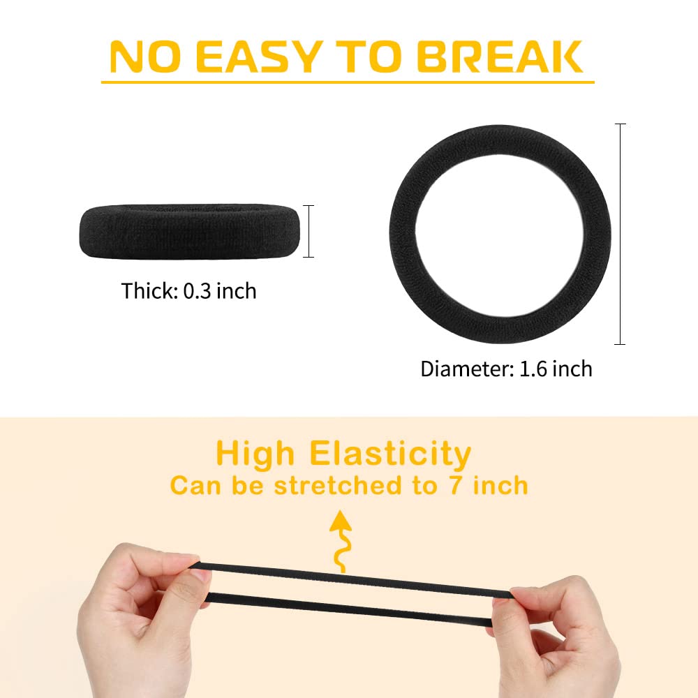 IKOCO 50Pcs Black Cotton Hair Ties - Seamless No Damage Hair Bands for Thick Hair, Soft Ponytail Holders for Women & Men - Perfect for Workouts, Office & Daily Styling