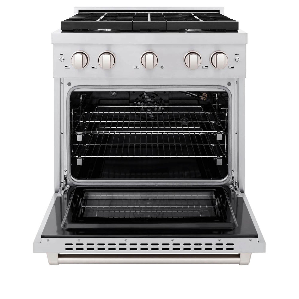 ZLINE 30-inch Stainless Steel Kitchen Package - Gas Range, Range Hood, Microwave Drawer & 24-inch Dishwasher (5KPR SGRRH30 MWDWV) | Premium Appliance Bundle for Modern Kitchens | Perfect for Home Chefs & Entertaining