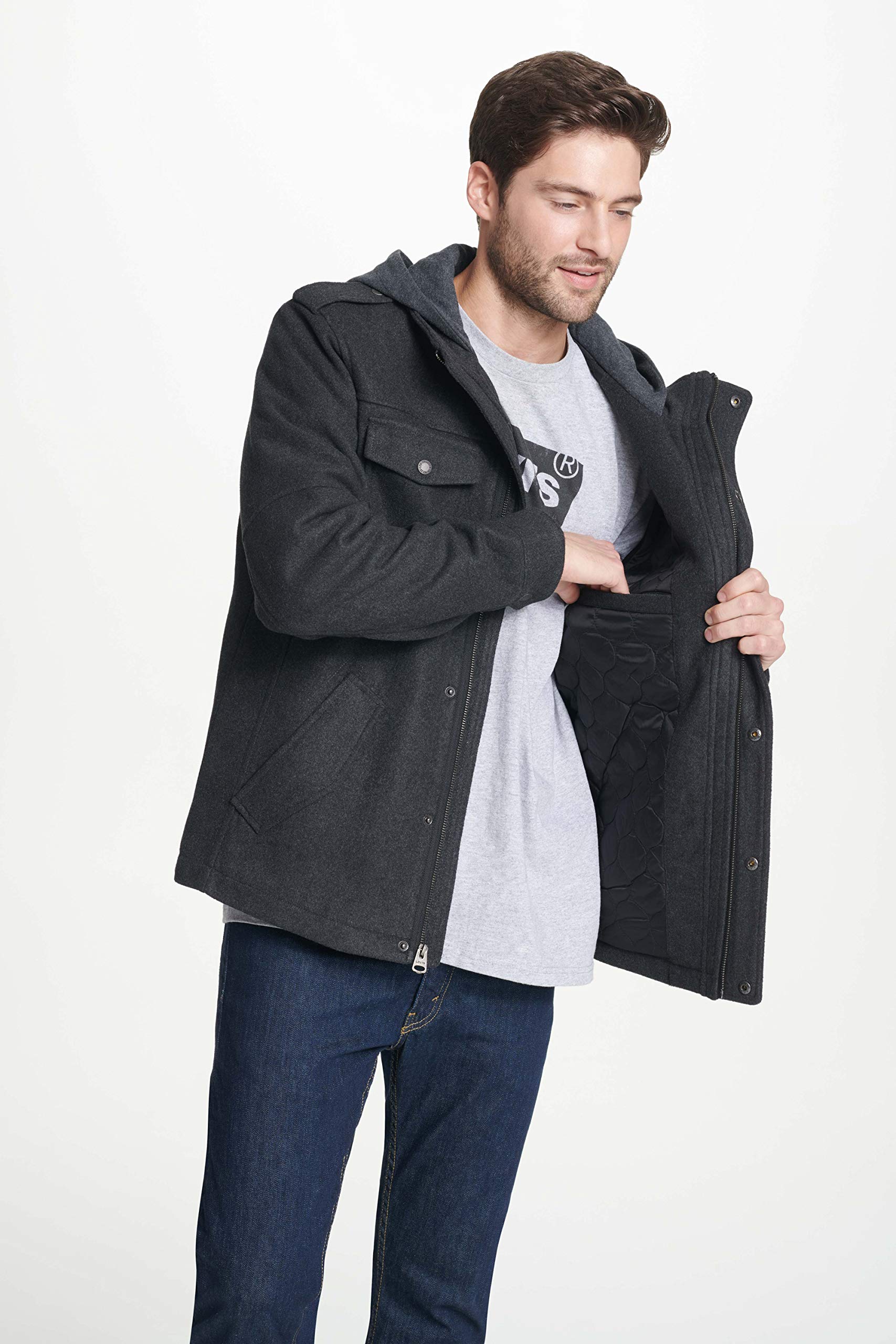 Levi's Men's Wool Blend Hooded Military Jacket - Winter Warm Coat for Outdoor Activities (Regular, Big & Tall Sizes) | Hiking, Camping & Casual Wear