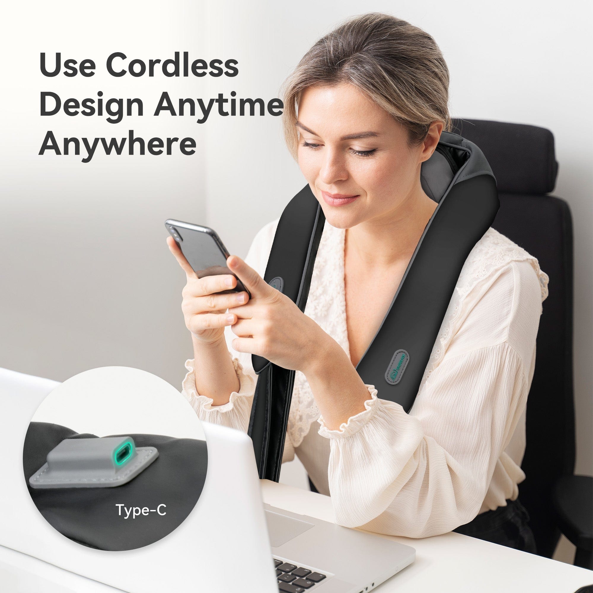 Snailax 4D Deep Kneading Handheld Cordless Massager for Neck & Back Pain Relief - Portable Muscle Massage with Adjustable Bandage - Perfect for Home, Office, and Travel Use