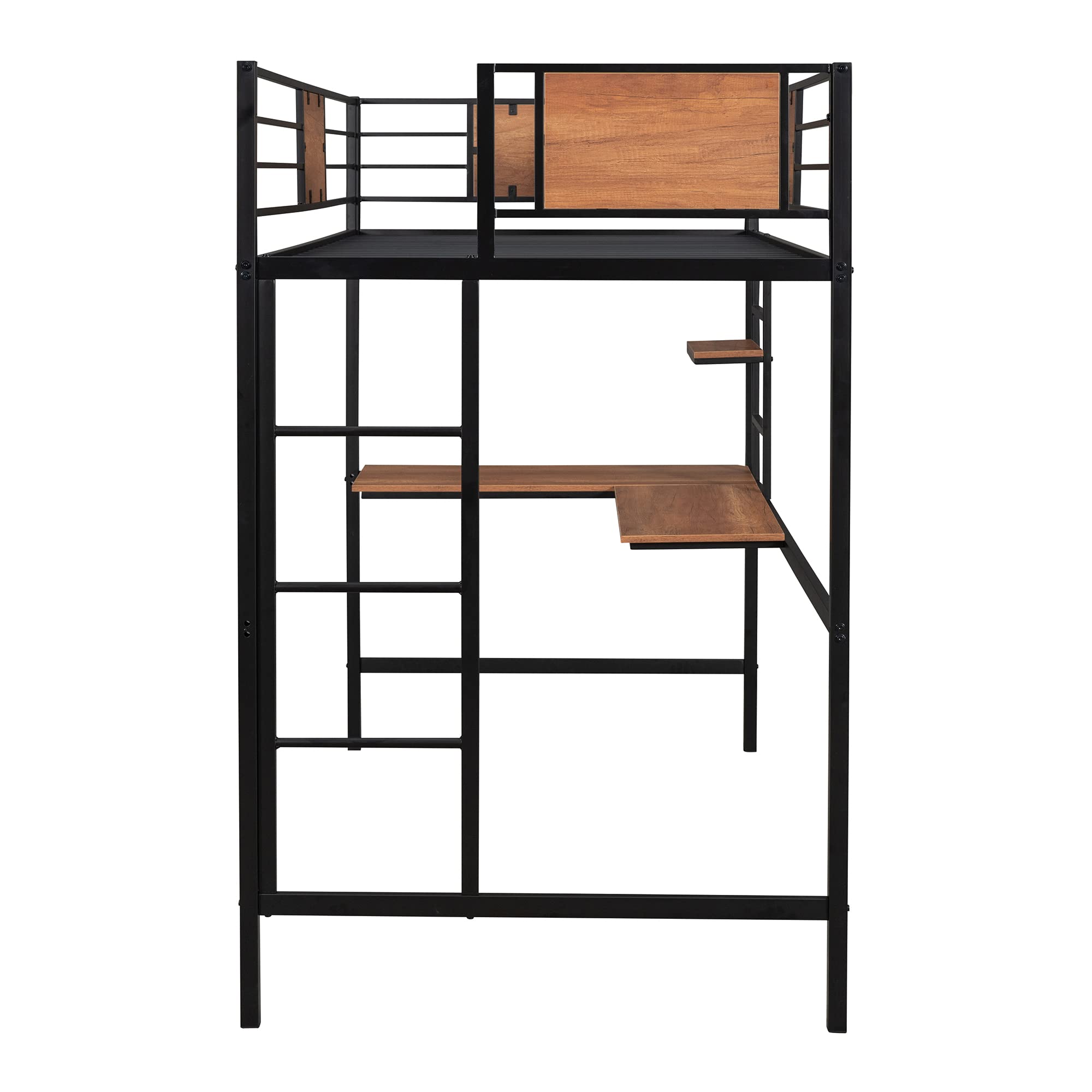 P PURLOVE Twin Loft Bed with Desk & Shelves - Sturdy Metal Frame, No Box Spring Required - Space-Saving Black Loft Bed for Kids & Teens - Perfect for Small Bedrooms, Dorms & Studio Apartments