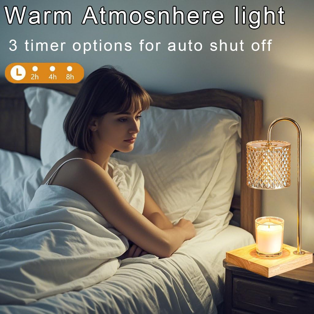 Electric Candle Warmer Lamp with Timer & Dimmer - Adjustable Height Wax Melt Warmer for Scented Jar Candles, Includes 2 Bulbs - Perfect for Home, Office & Aromatherapy Relaxation